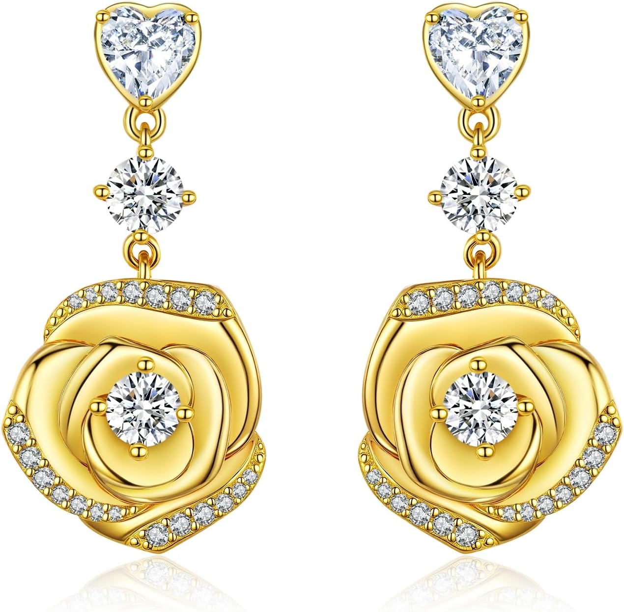 18K Gold Plated Over Sterling Silver Rose Flower Earring For Woman -Birthstone Dangle Earring Jewelry Birthday Gifts for Women,Girlfriend,Wife,Mom