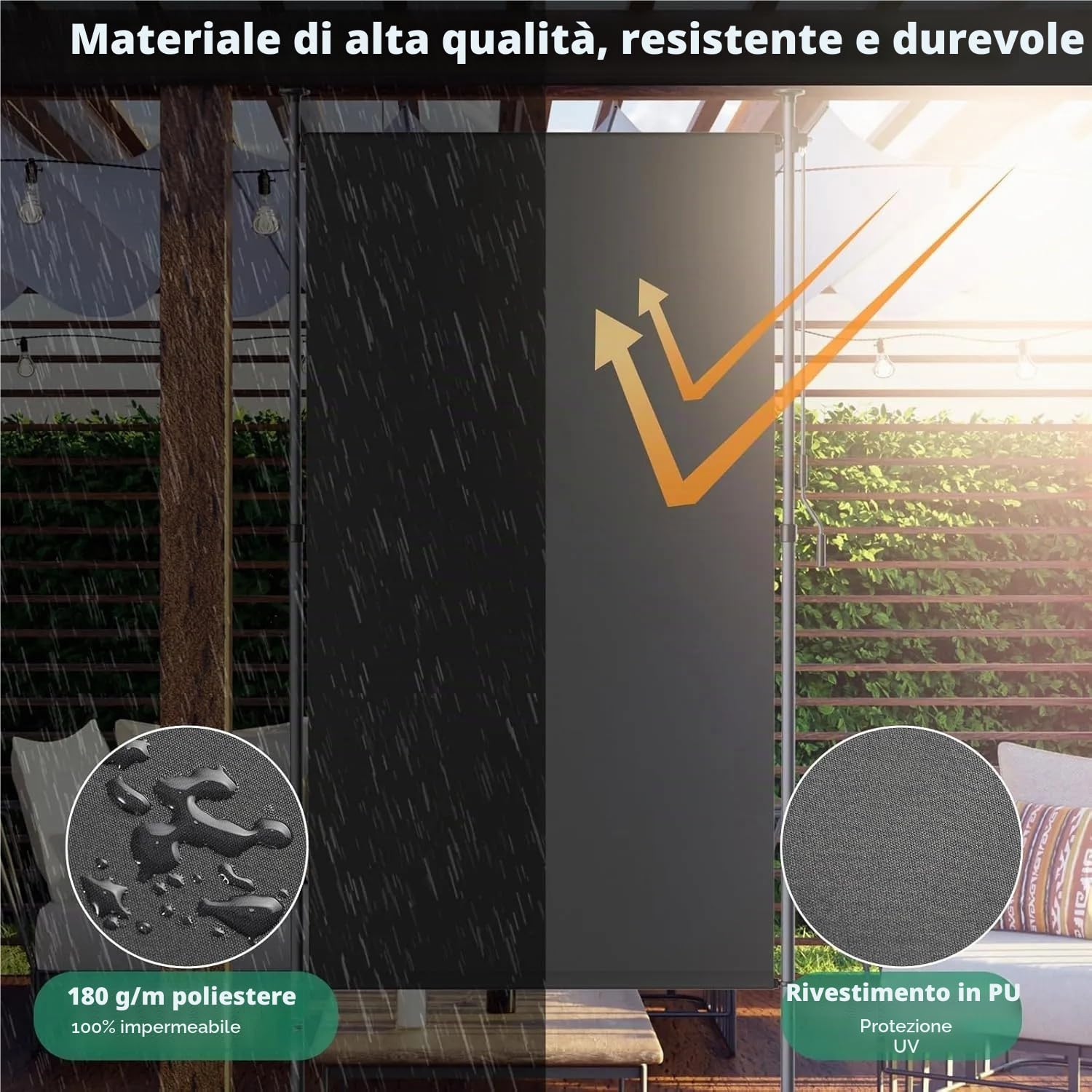 LIFERUN Tenda da sole verticale con morsetto, 120 x 310 cm, tenda da sole verticale allungabile, senza forature,con manovella, protezione solare dal vento, per balcone, giardino