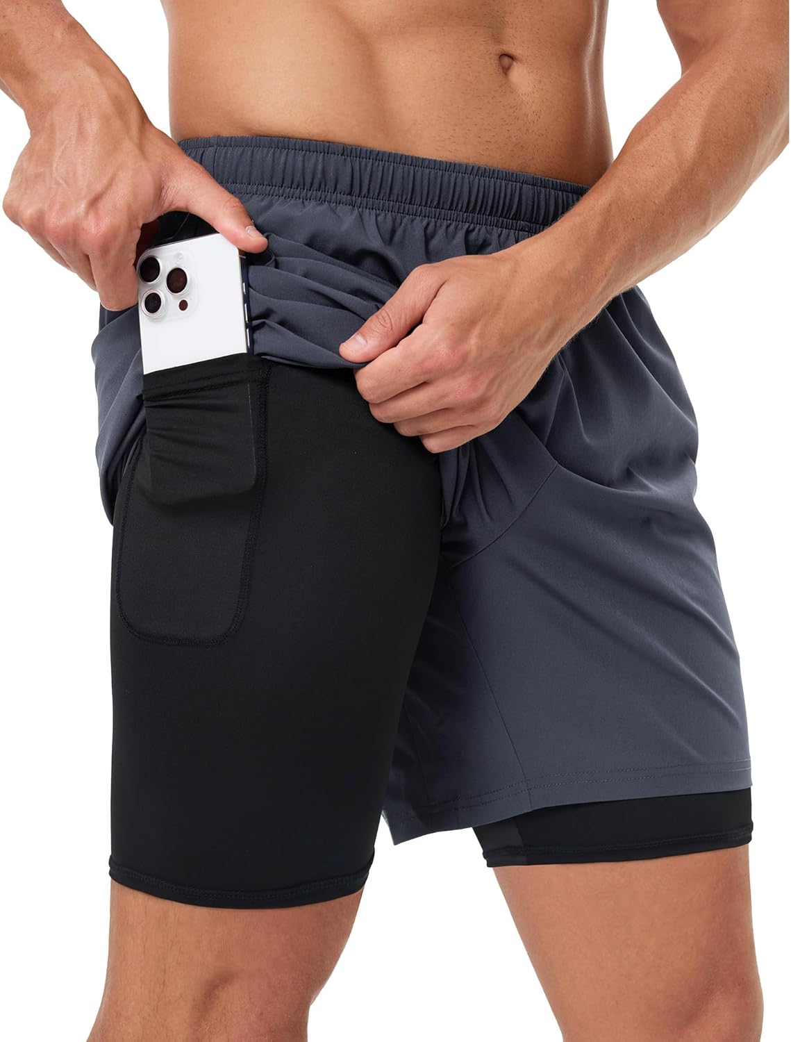 Men's 2 in 1 Athletic Running Shorts Quick Dry 5 Inch Lightweight Workout Gym Shorts with Liner and Pockets
