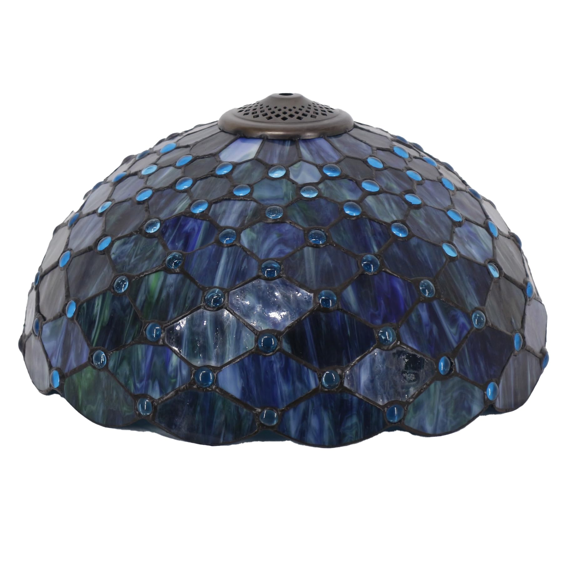 16 Inch Tiffany Stained Glass Lamp Shade Replacement Only(Blue Beads)