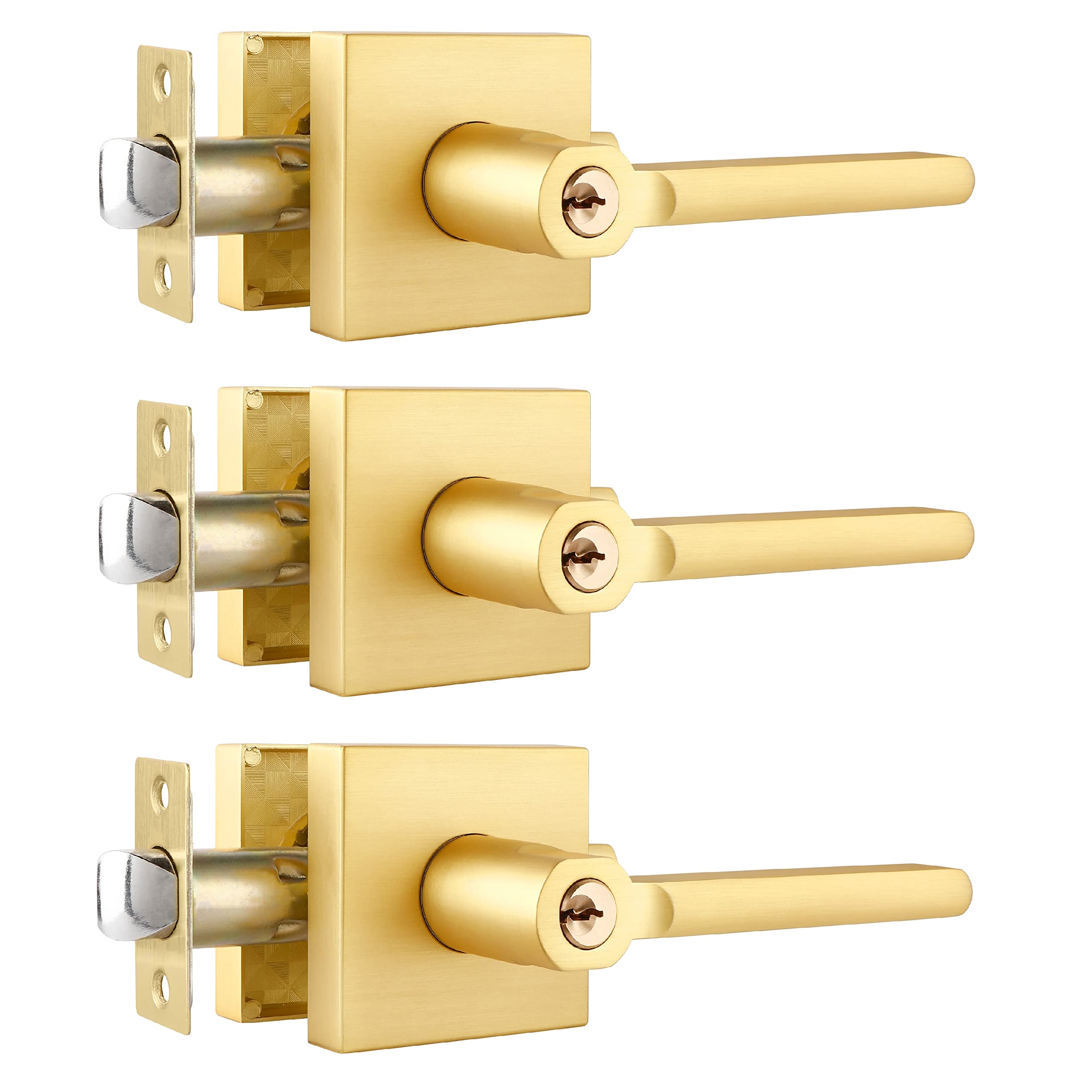 Buy Leyde 3 Pack Heavy Duty Complete Exterior Keyed Entrance Door Lever (Keyed Alike), Satin