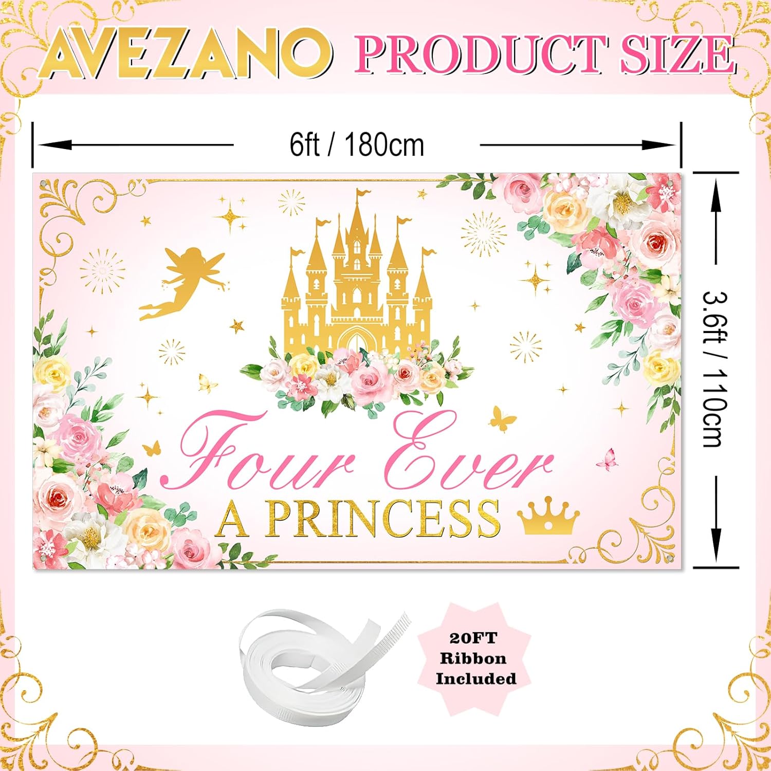 Avezano 100 pcs Four Ever a Princess Birthday Decorations Set