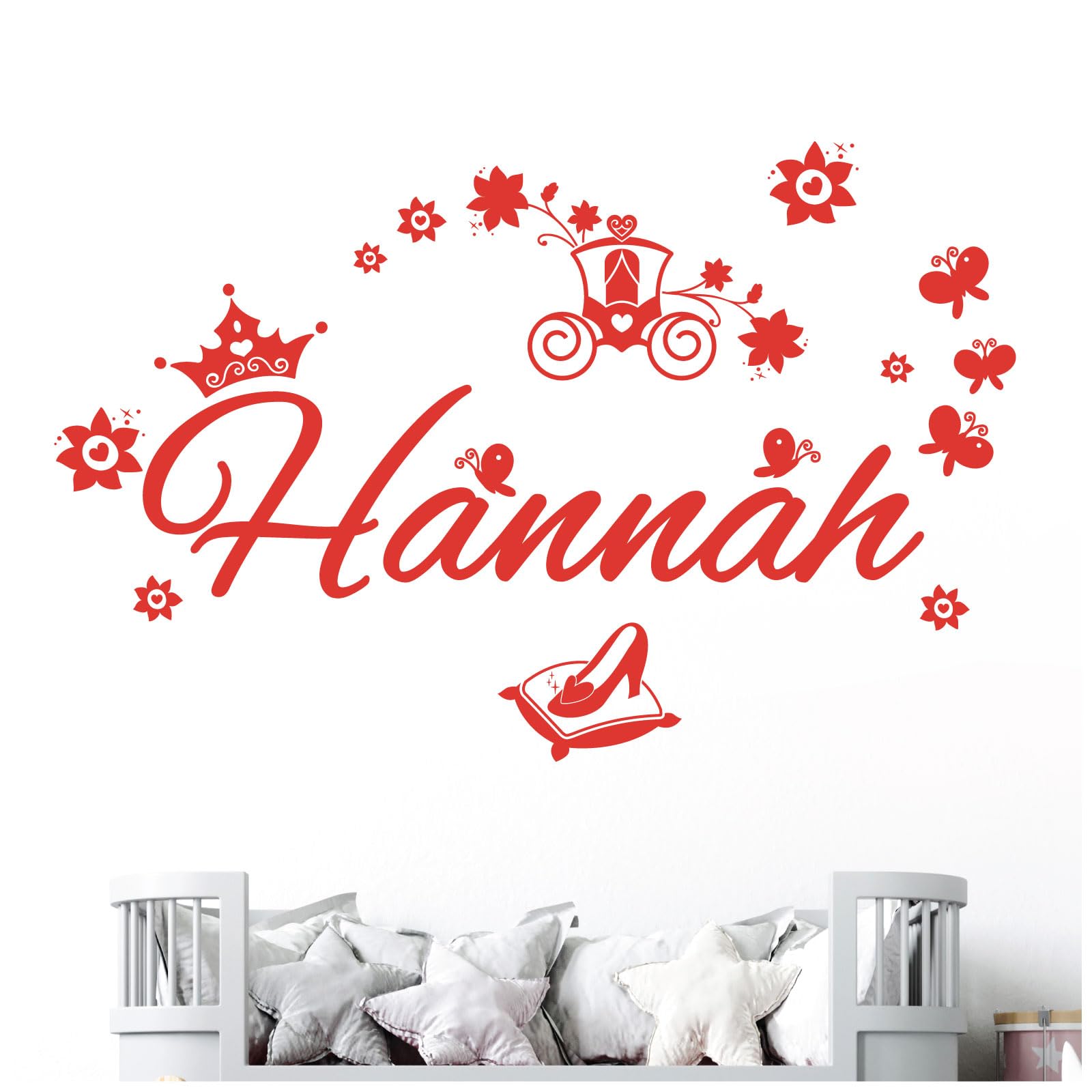Personalised Name Girls Wall Art Sticker - Princess Fairy Tale Cinderella Story [Medium] [Tomato] — image 1
