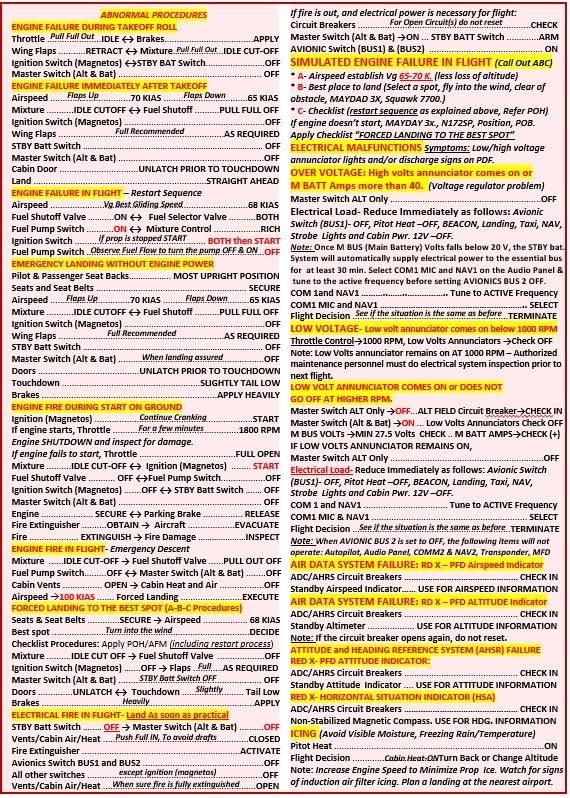 FTS Cessna 172S G1000 Universal Quick Reference Checklists