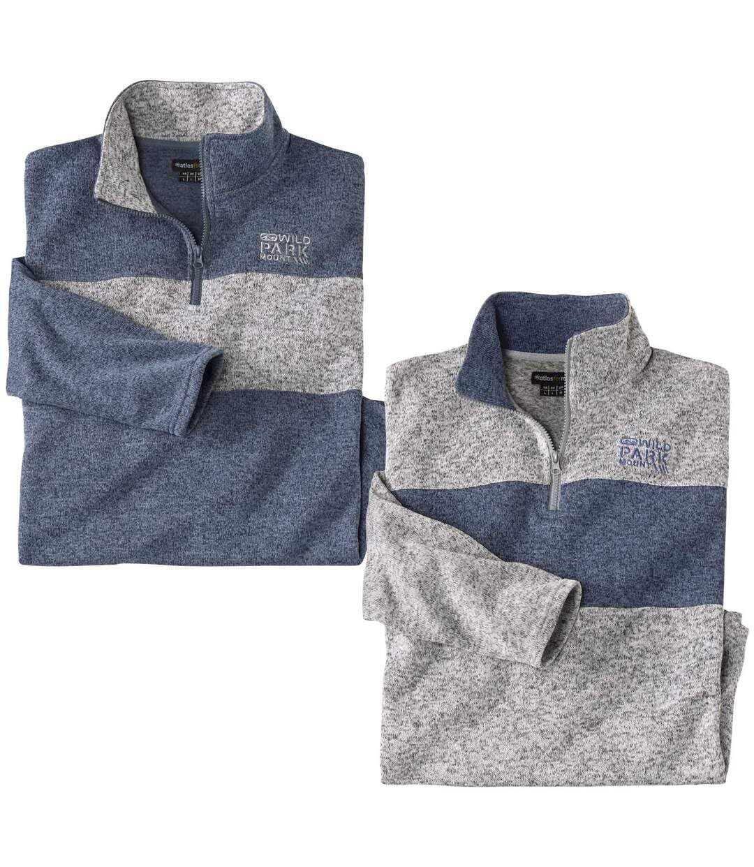 ATLAS FOR MEN – Lot de 2 Sweats Molleton - Ultra-Confortable et Chaud - Pulls Molleton Col Zippé - Idéal Hiver/Voyage/Randonnée - Disponible en Grandes Tailles du M au 5XL