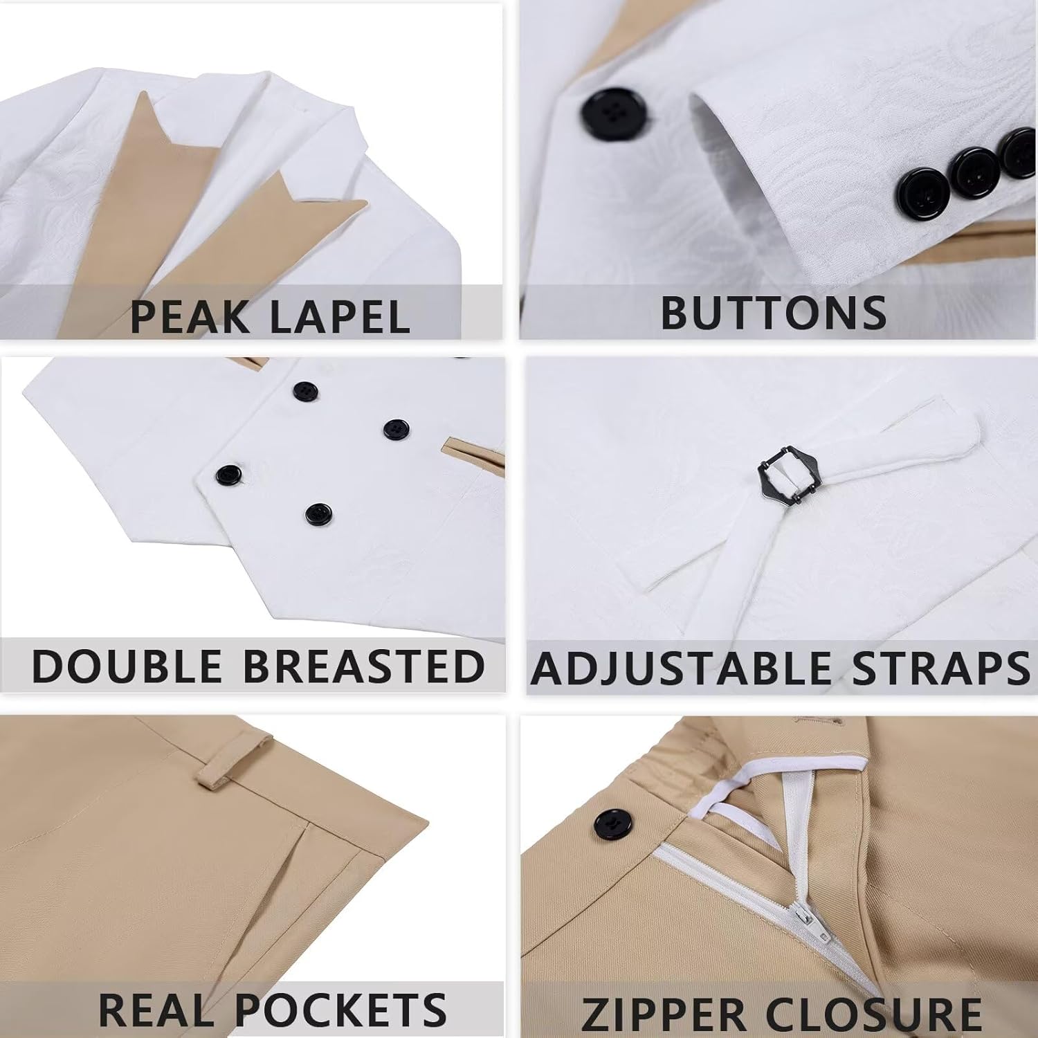 Suits for Boys Floral Jacquard Boys Suit 3 Piece Peak Lapel Tuxedo Suit Set Formal Kids Outfit for Wedding - Image 6