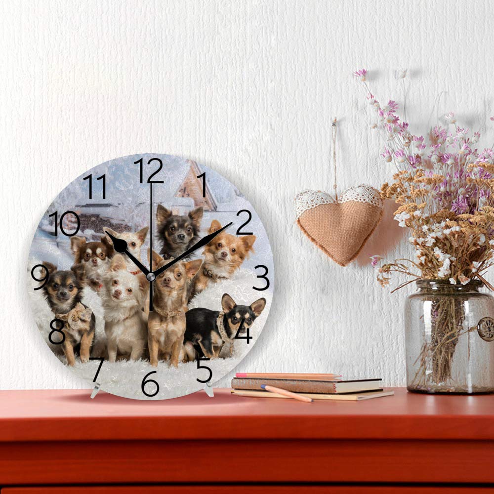 My Daily Cute Chihuahuas Dog Wall Clock 9.8 Inch Silent Non Ticking Battery Operated Decorative Round Wall Clocks for Kitchen Bedroom Living Room