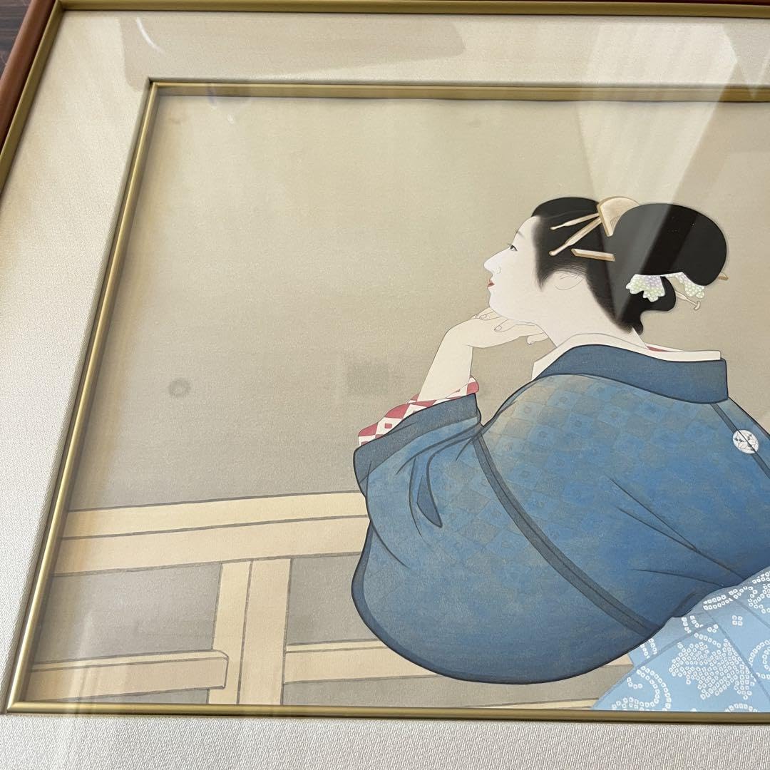 Amazon.co.jp: 上村松園 「待月」 木版画 美人画 限定350部 額装