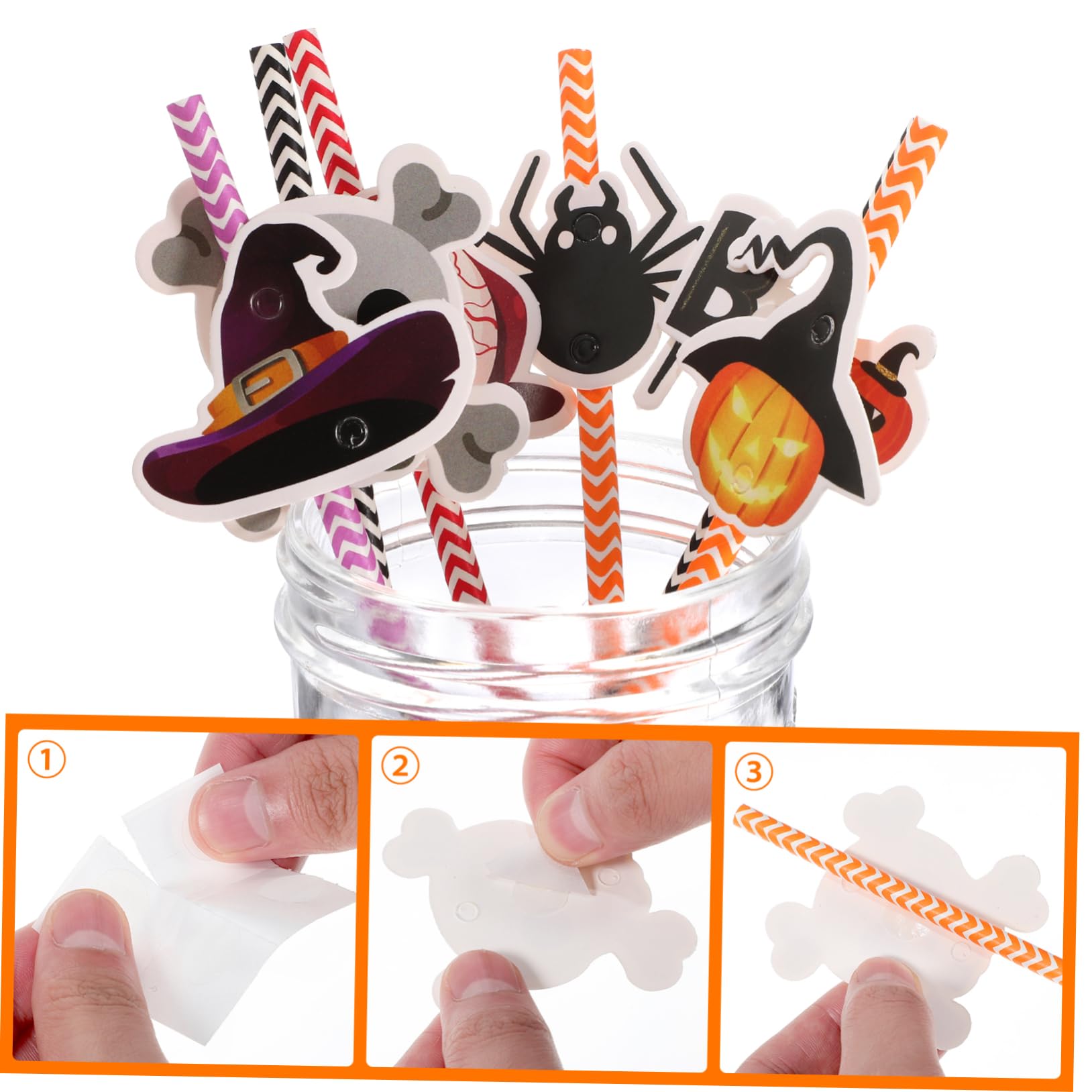Gatuida 6 confezioni Pacchetti Cannucce per Halloween con Decorazioni Teschio Occhio Cappello da Strega Cannucce Festa Colorate per Bevande Creative e Sicure