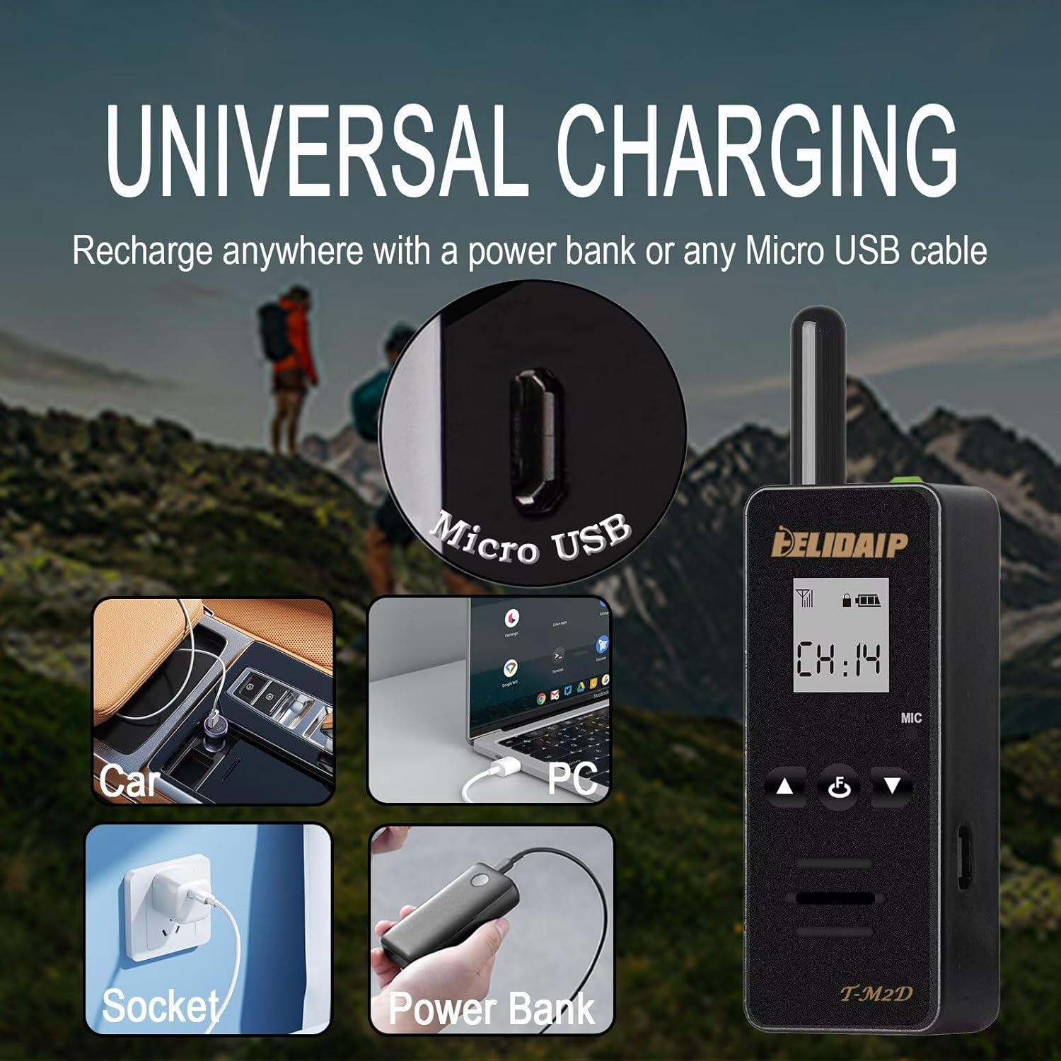 T-M2D Ultra Mini Walkie Talkies with LCD Display, Rechargeable 1100mAh,128 Channels,Portable FM Transceiver for Restaurant,Supermarket,Hospital,Indoor,Outdoor Sport,Black 2 Pack