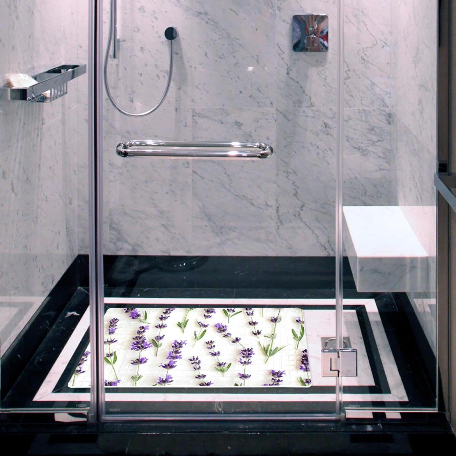 Tapis de bain de qualité supérieure - Antidérapant, facile à nettoyer et sans danger pour toute la famille - Fleur de lavande