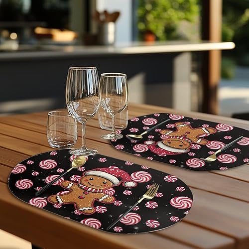 Miniatura 6 de Juego de 6 manteles individuales de hombre de jengibre, resistentes al calor, 18 x 12 pulgadas, manteles individuales lavables para decoración de