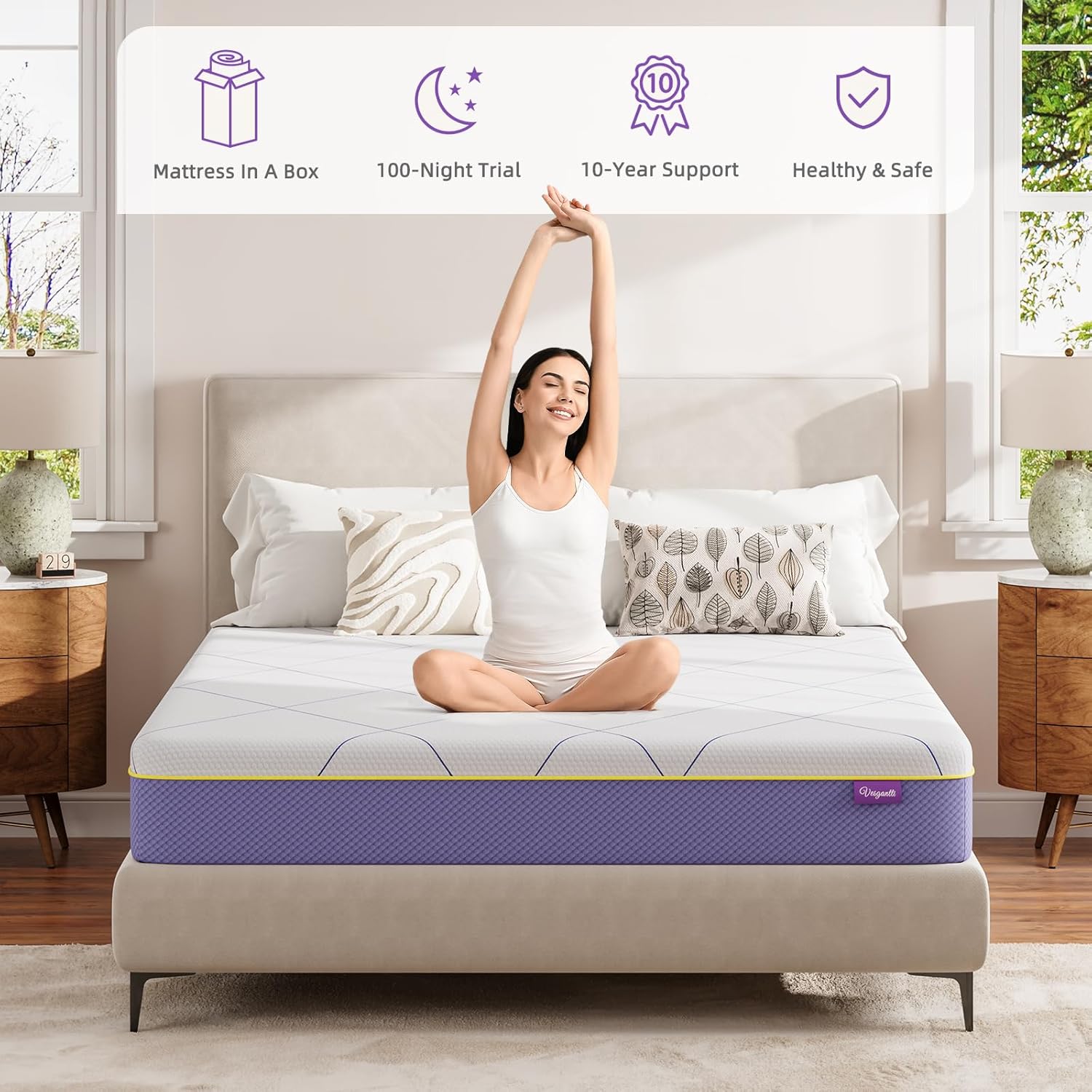 Vesgantti Single Mattress, 16CM Single Memory Foam Mattress with Gel Foam for Cooling Comfort & Pressure Relief - Medium, 90x190x16cm, Lavender Purple image 5