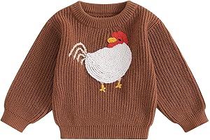 Toddler Farm Animal Knit Sweater with Rooster Embroidery