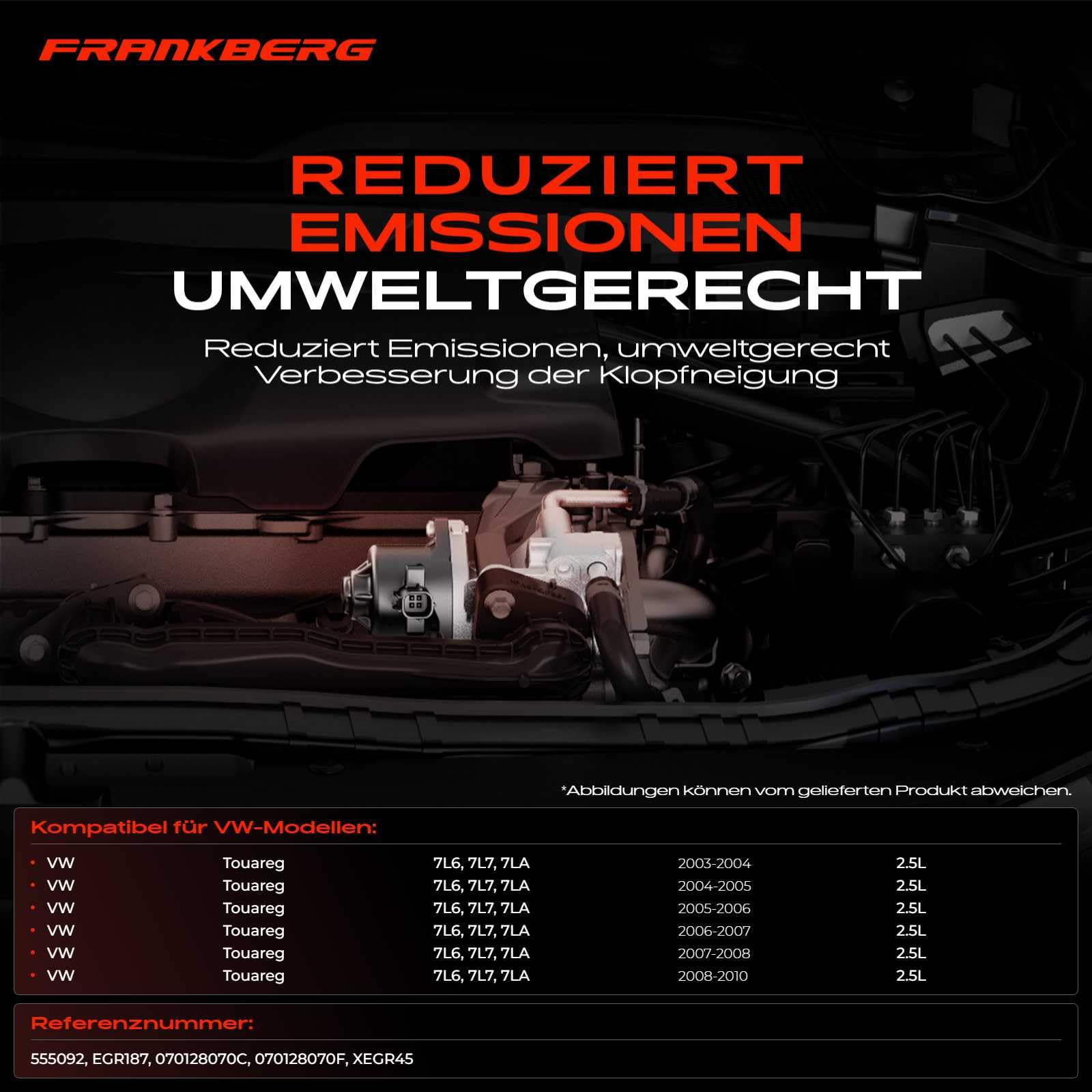 Frankberg AGR zawór zwrotny spalin do T-o-u-a-r-e-g 7LA, 7L6, 7L7 2.5L Diesel 2003-2010 070128070F