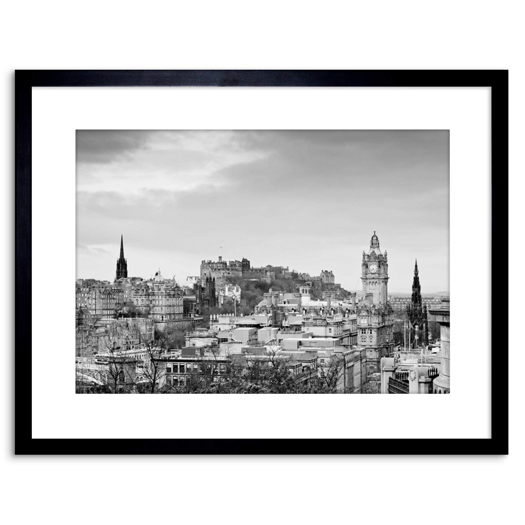 Wee Blue Coo Black Photo Cityscape Edinburgh Castle Rooftops White Framed Wall Art Print