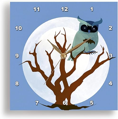 3dRose dpp_47207_1 Reloj de pared con diseño de búho y luna llena, pájaros, 10 x 10 pulgadas