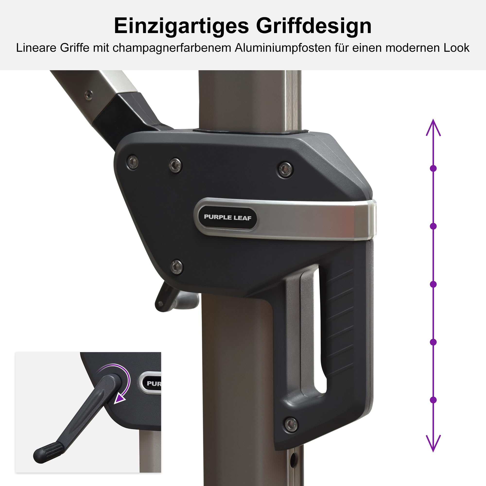 PURPLE LEAF Sonnenschirm 270 × 350 cm Champagnerframe Antirutschgriff Taupe | Ampelschirm Rechteckig, 8 Rippen & Dreieckskonstruktion, Stabil, Robust, 360° Flexibilität, Mehrfach Verstellbar, Komfortable