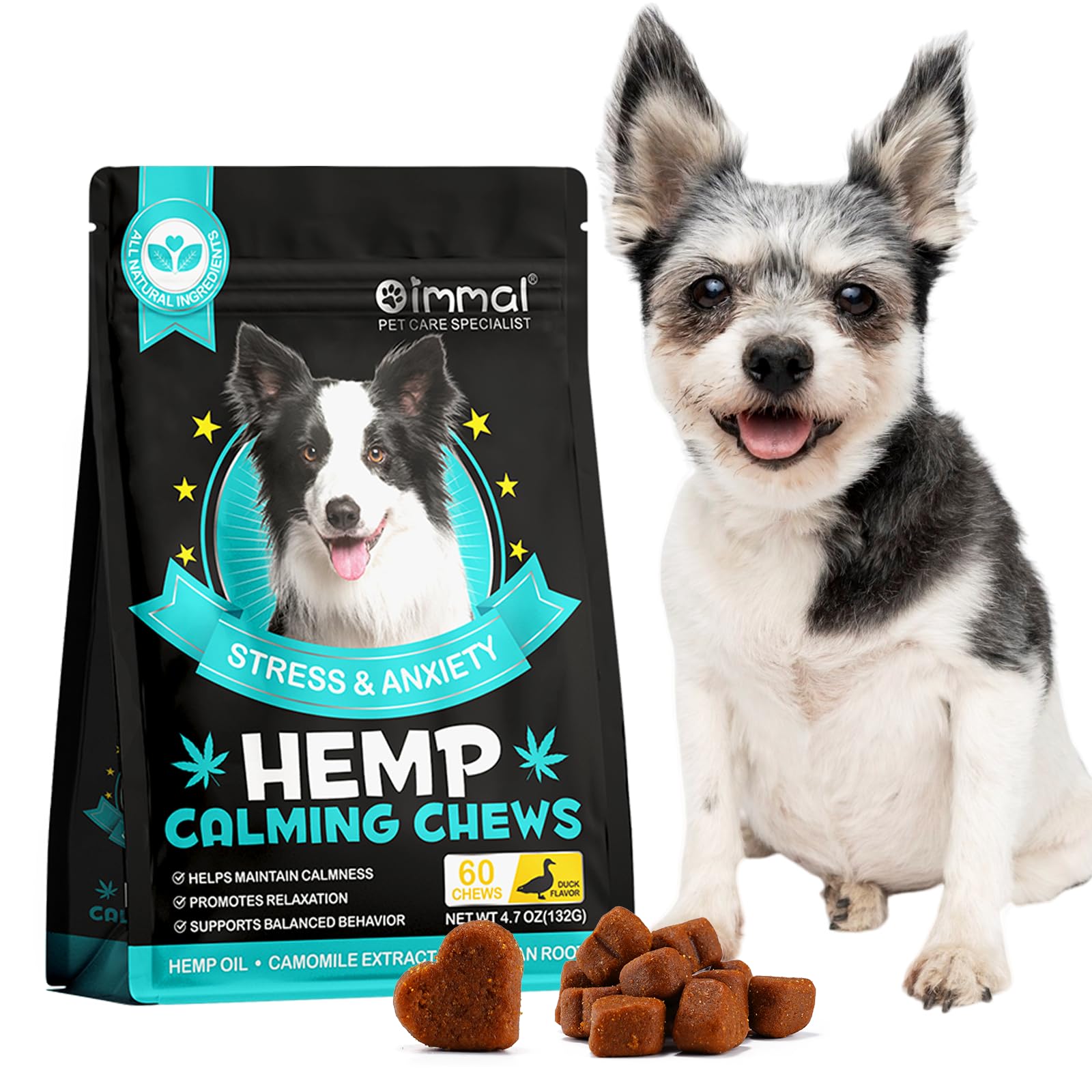 HRAMEX Calming Chews for Dogs(Chicken 60PCS),100% Natural Ingredients Dogs Calming Treats,Helps Dog Anxiety & Stress Relief, Separation and Barking,for All Breeds & Sizes 4.7oz(132g)