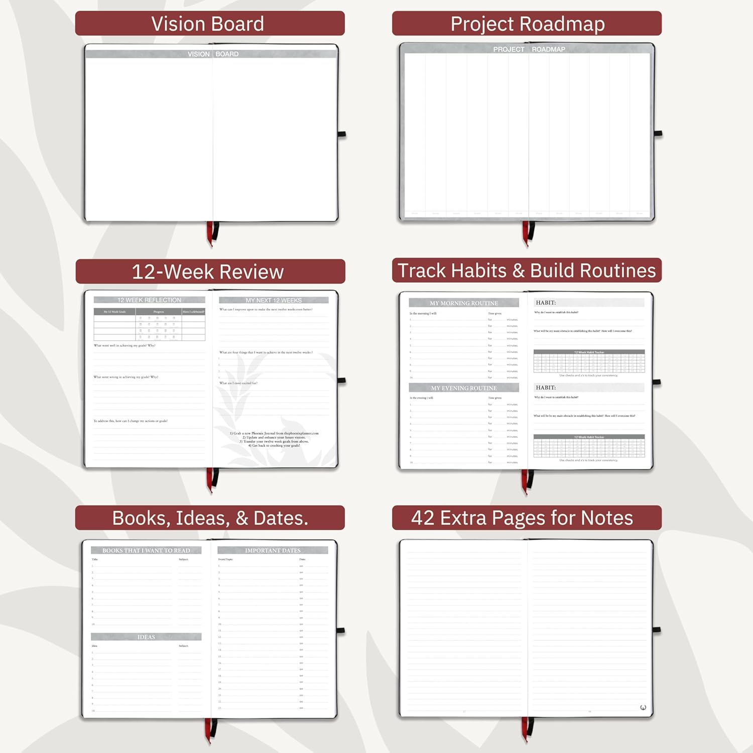 The Phoenix Journal - Quarterly Goal Planner, Daily Planner Journal & Organizer for Goal Setting, Productivity & Focus - Undated 12 Week Planner, Weekly & Monthly Planning, Habit Tracking - Hardcover - Black