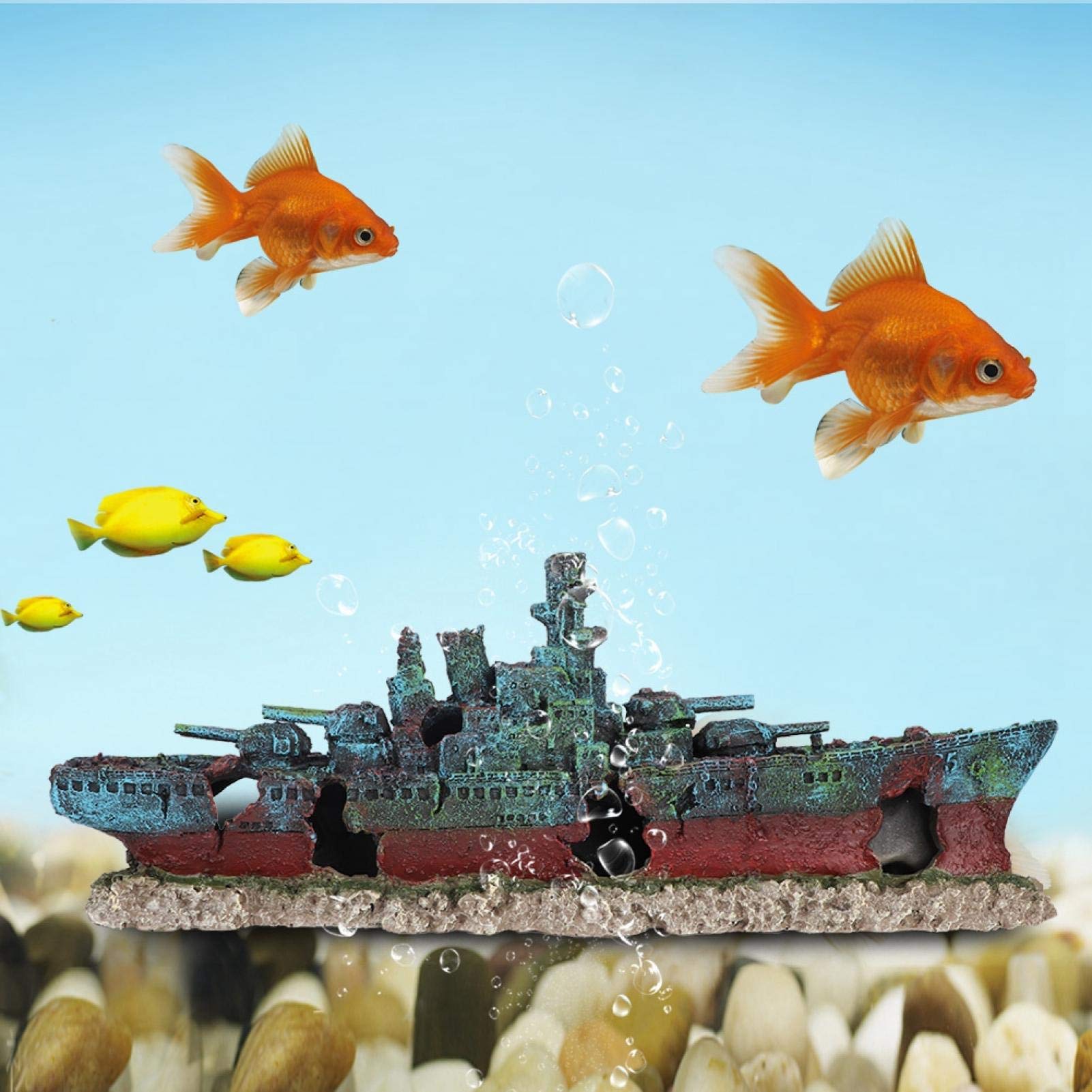 Pecera de Resina, Barco hundido, Acorazado, simulación, Barco de Guerra, Adorno de Acuario, decoración de Cuevas