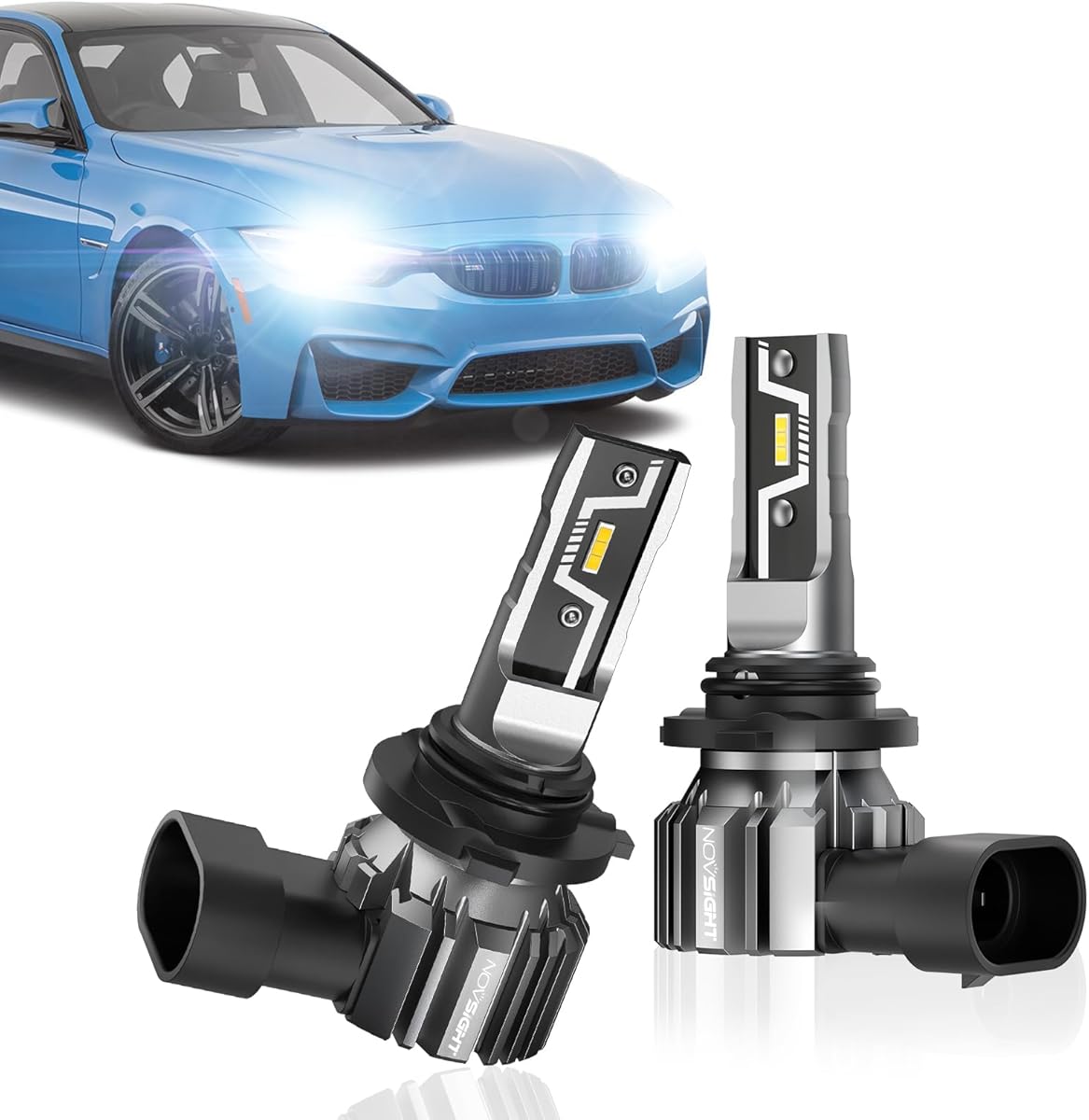 NOVSIGHT 9006 HB4 LED Light Bulbs - 500% 20,000LM Super Brighter 6500K Cool White Light Bulbs, 1:1 Design 50000+ Lifespan, Easy Installation, 9006 HB4 Automotive Fog Lamps, Pack Of 2