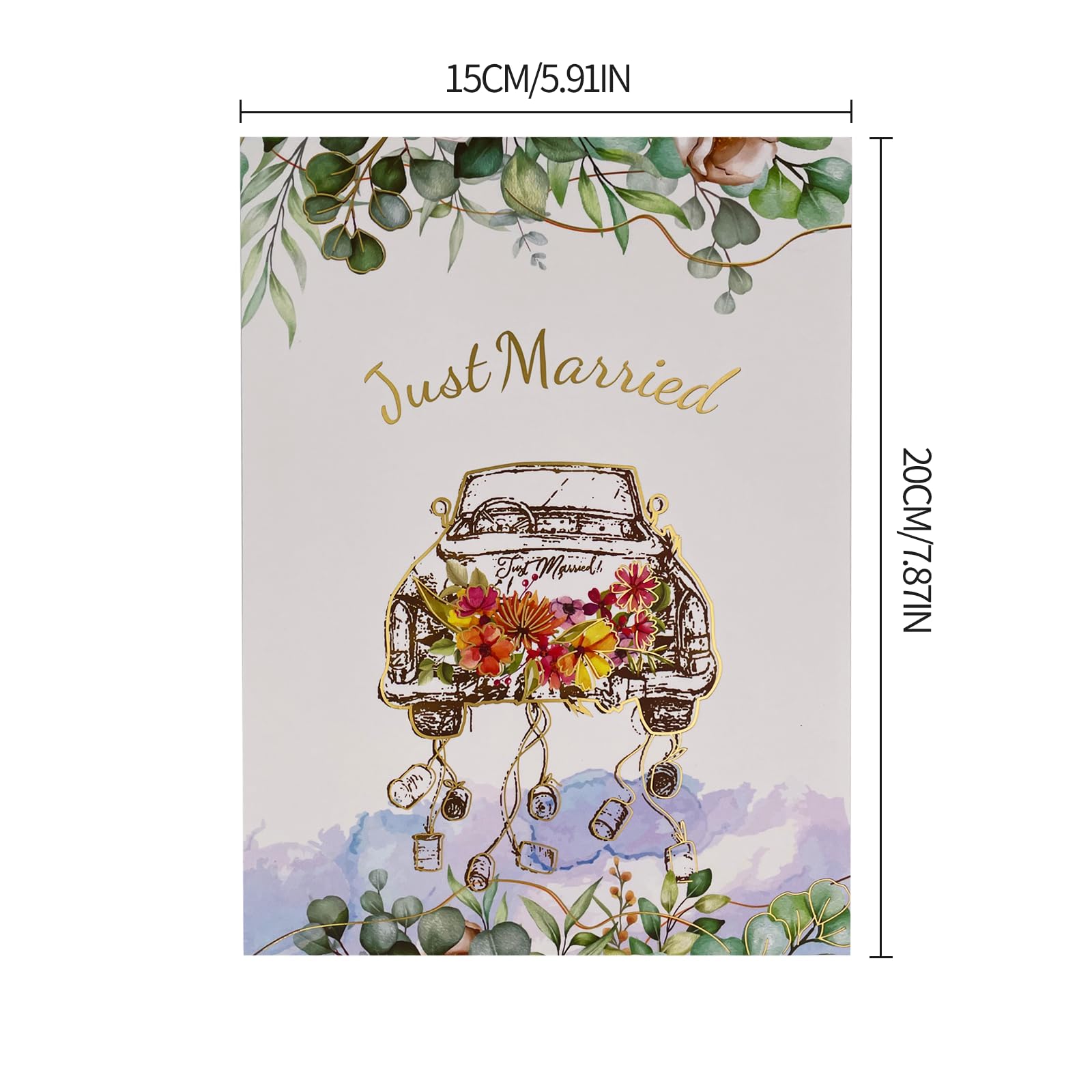 Elegante Biglietto Pop-Up 3D con Auto Just Married per Matrimonio, Regalo in Denaro per Viaggio di Nozze