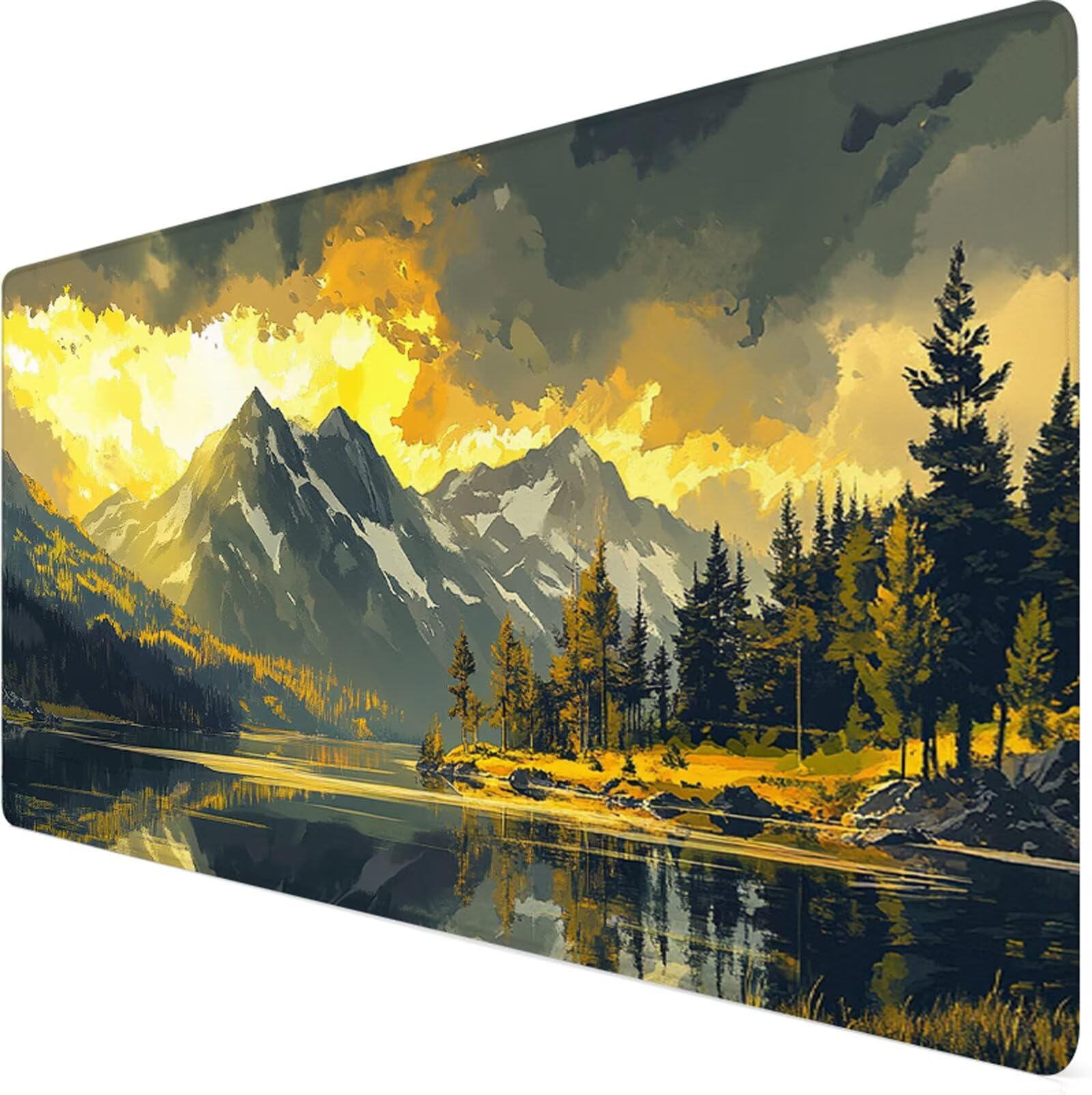 Podkładka pod mysz XXL 1000x500x3mm Żółta podkładka pod mysz podkładka pod mysz górska poprawia precyzję i szybkość, wodoodporne antypoślizgowe, szyte krawędzie, akcesoria do gier, komputer biurowy