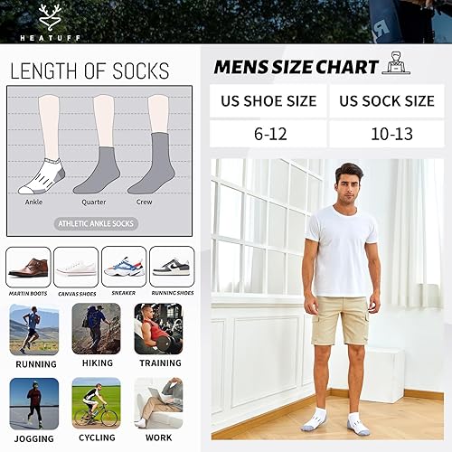 Miniatura 6 de Heatuff Calcetines tobilleros atléticos para hombre que absorben la humedad, calcetines de corte bajo (8 pares)