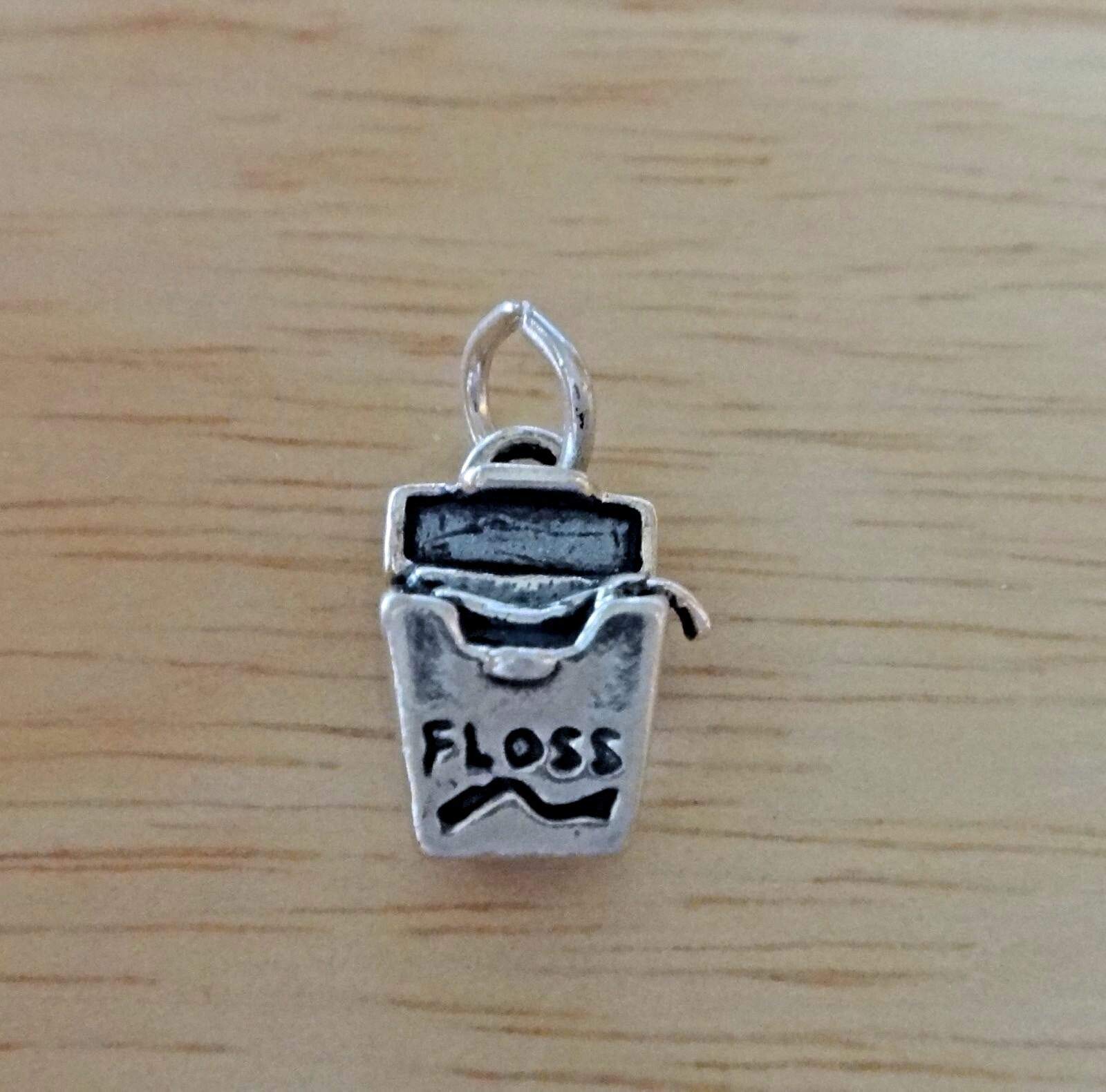 Sterling Silver 3D 14x10mm Dental Floss for Teeth Dentist Charm