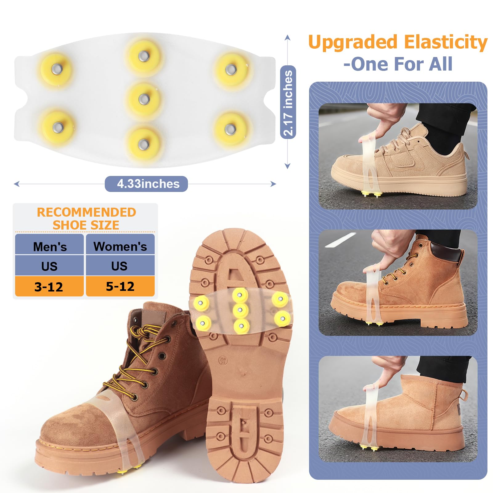 Tacchetti da ghiaccio flessibili a 7 punte per scarpe e stivali, tacchetti traslucidi antiscivolo per neve e ghiaccio, design facile da inserire, ramponi invernali portatili