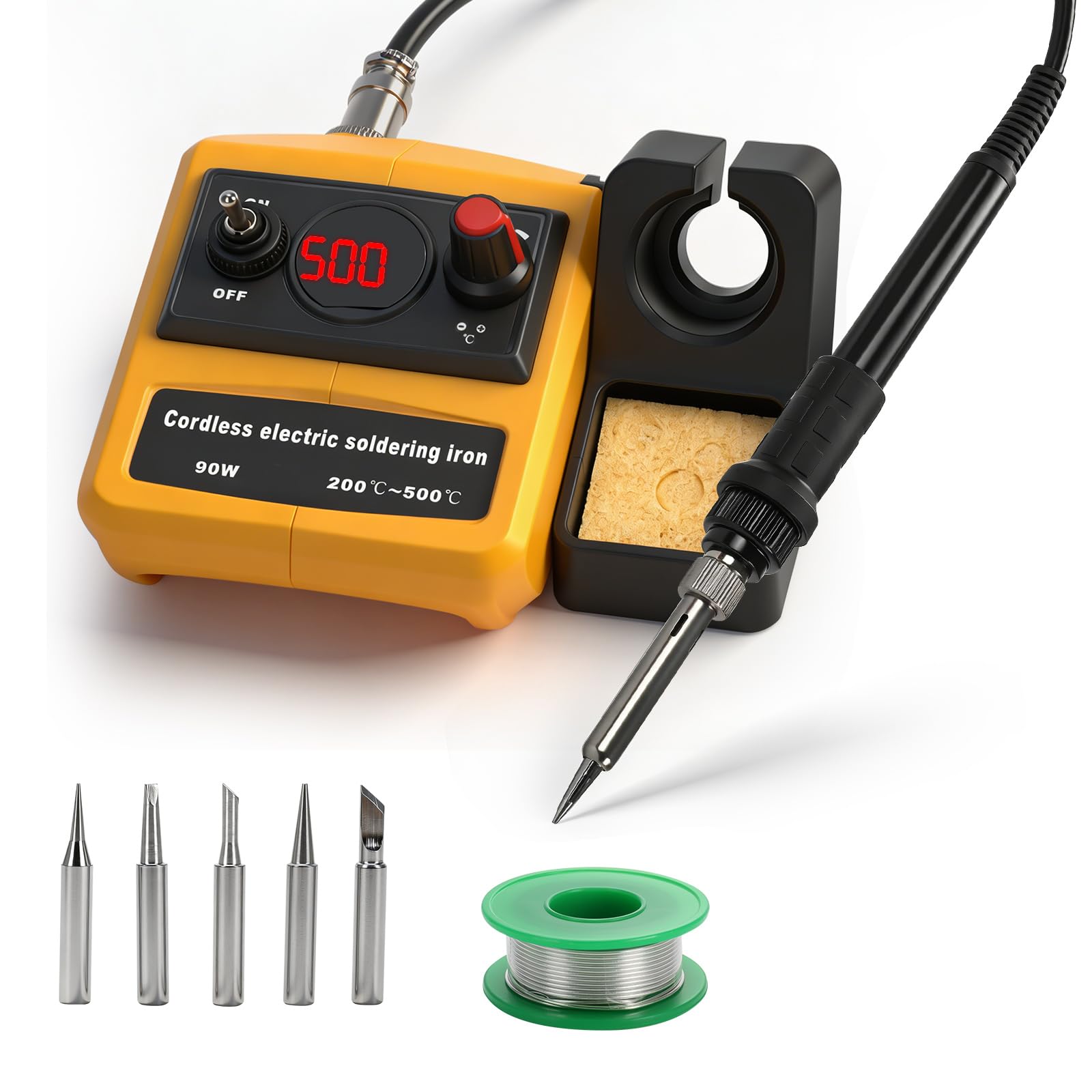 Cordless Soldering Iron Station Compatible with DEWALT 18V/20V Batteries, 90W LCD Digital Display Electric Soldering Station with 200-500℃ Stepless Adjustment for (Tool Only)