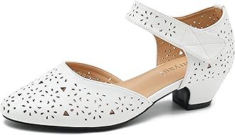 Women's Ankle Strap Cut Out Closed Toe Low Block Heels Pumps Retro Shoes Hook and Loop D'Orsay Comfortable Vintage Dressy Wedding Party Work Church Shoes