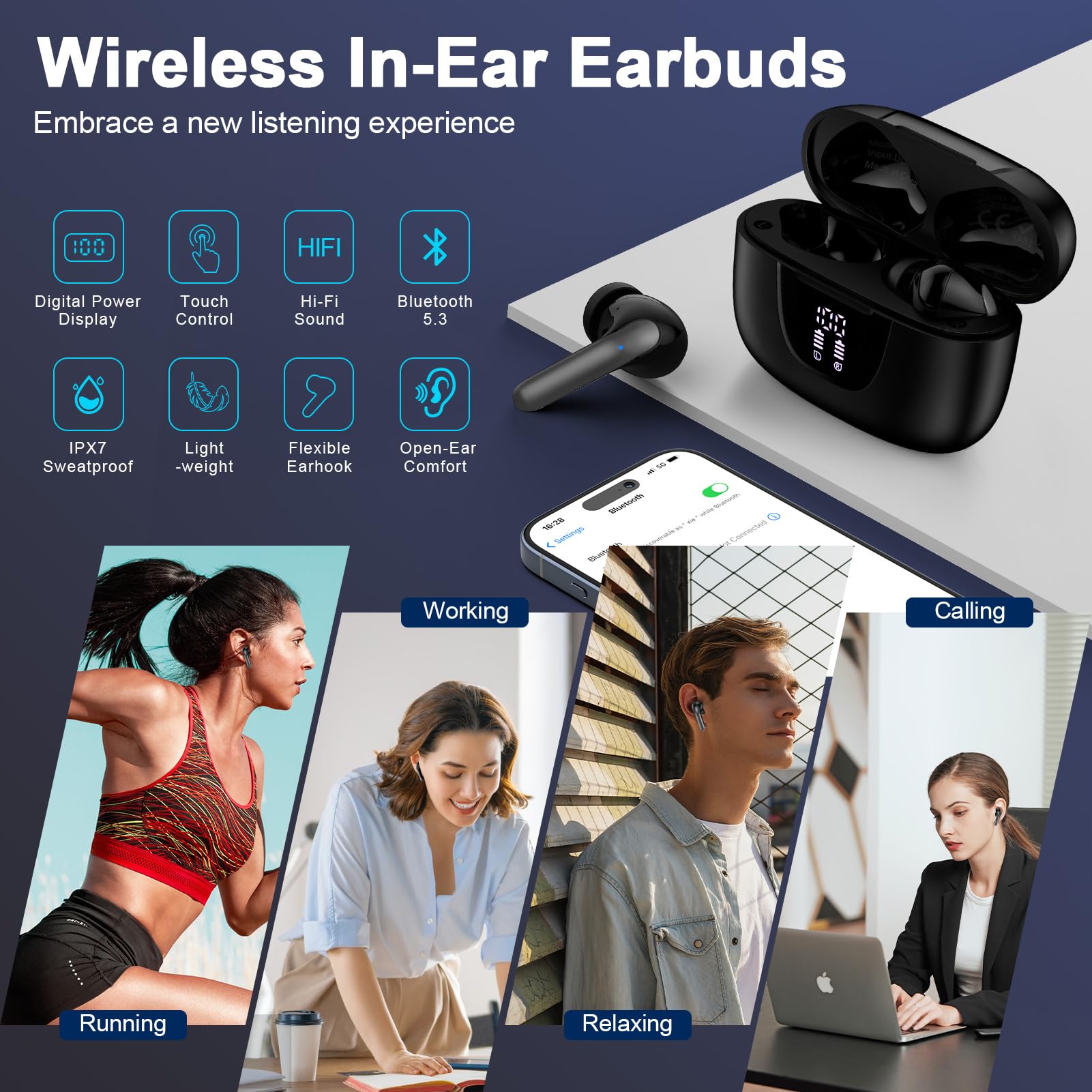 Cuffie Bluetooth senza fili per Samsung Galaxy S25 Ultra S24 S23 S22 S21 S20 A36 A56 A16 Auricolari Bluetooth 5.3 con cancellazione del rumore ENC IPX7 impermeabili Auricolari in-ear 60 ore di