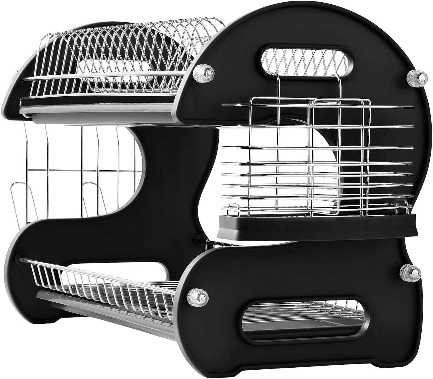 Montgomery Ward Retro 2-Tier Dish Rack, Space-Saving Design, Durable Plastic and Chrome-Plated Wire, Easy Assembly (Black)