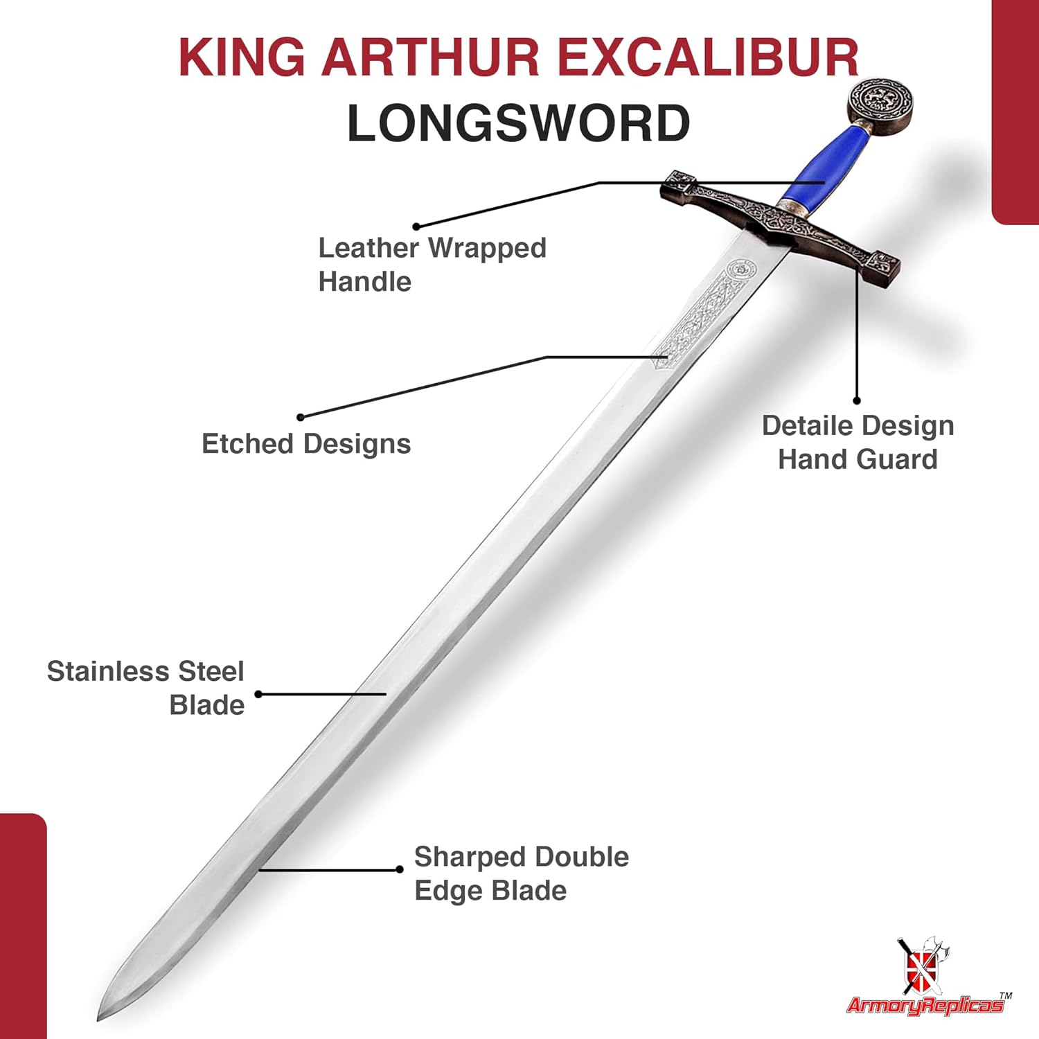 Armory Replicas™ - King Arthur Golden Excalibur Medieval Swords - Collectible Replica Blades for Enthusiasts and Historical Sword Artistry Displays