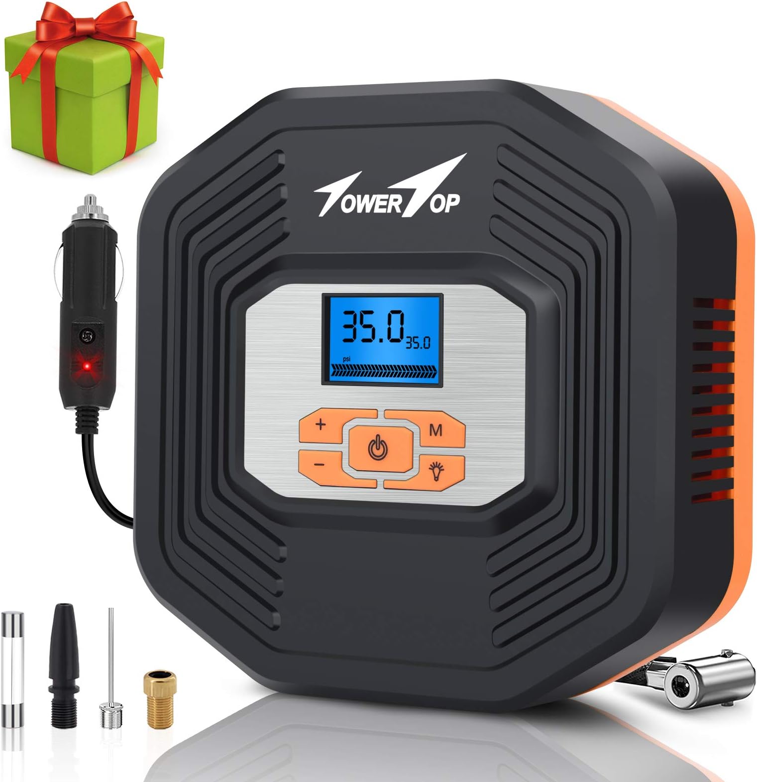 TowerTop Digital Tyre Inflator, Portable Air Compressor Pump, Car Tire Inflator with LCD Digital Display and LED Light for Car Tires, Other Inflatables