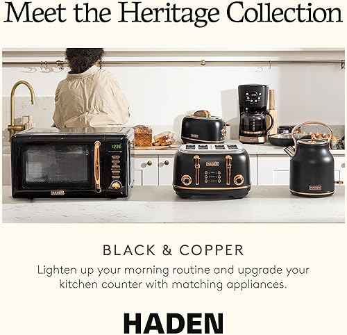 Miniatura 6 de HADEN Hervidor eléctrico Heritage de acero inoxidable de 1.7 litros con cafetera de goteo de 12 tazas, cafetera con apagado automático, negro y