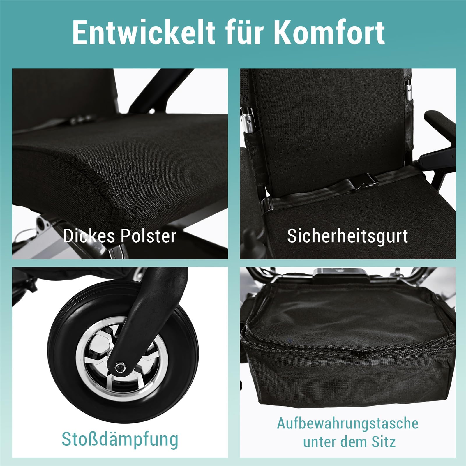 UYSELA Fauteuil Roulant Electrique Pliable Leger, Leger Fauteuil Roulant Handicapé Adulte avec Fonction Pliage Automatique, Jusqu'à 150KG,Black+White