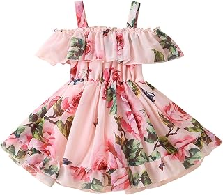Roupas infantis para meninas, roupas infantis e infantis, estampa floral, casual, com babados, vestido de festa princesa