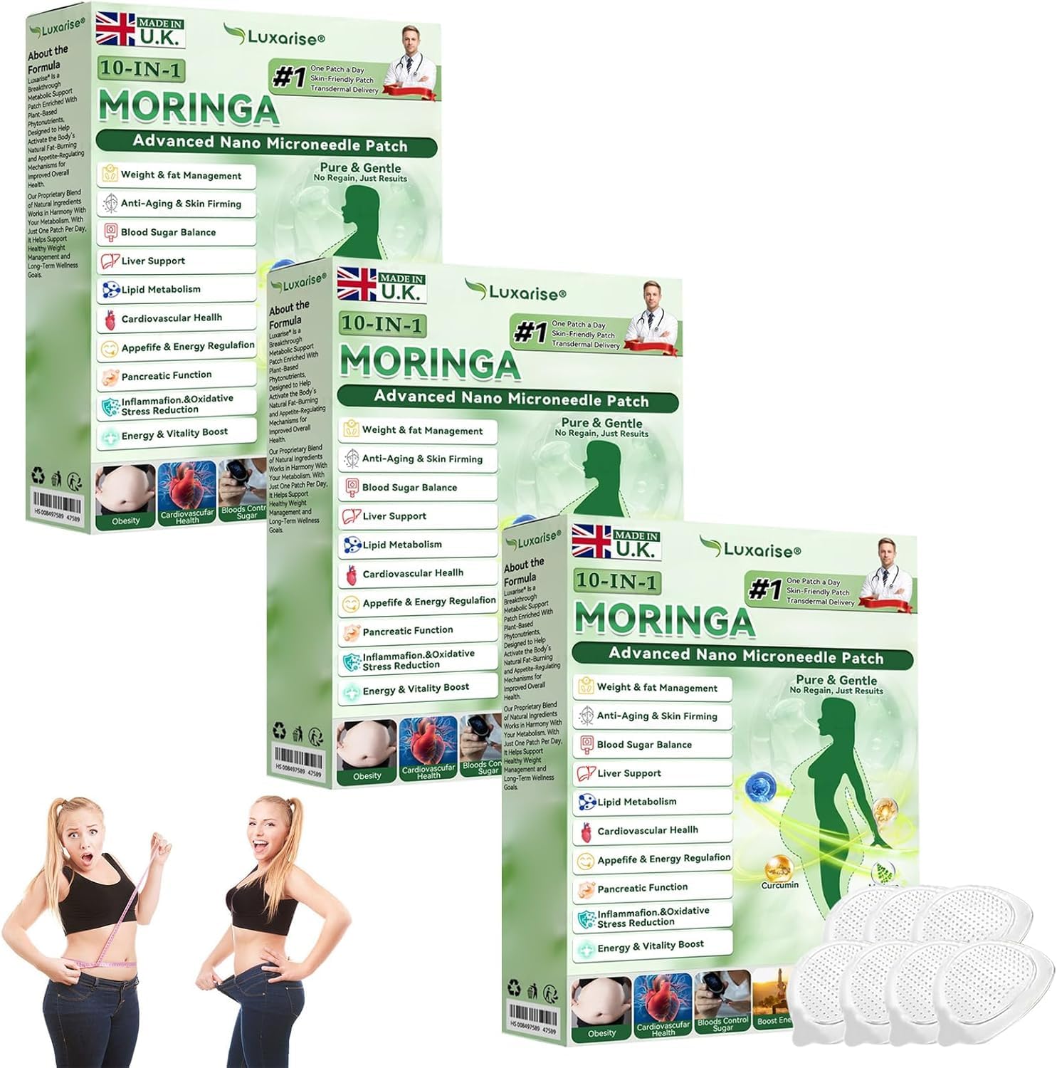 Moringa 10-in-1 Advanced Nano Microneedle Patch, Healrize Weight Loss Patches, Metabalance Patch, Gentle Soothing for All Body Types Weight Control (3 Pack)