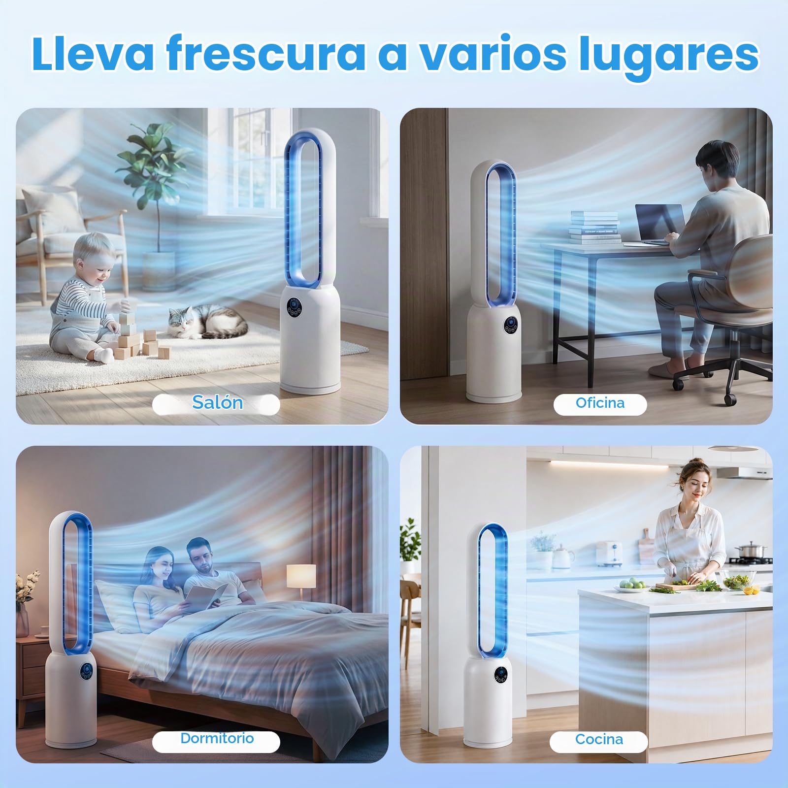 Ventilador de Torre sin Aspas, Ventilador Silencioso de 24 Velocità con purificador de aire HEPA, Timer 12 Ore, Oscillante a 90°, Display a LED y Control Remoto, Portátil, para Dormitorio
