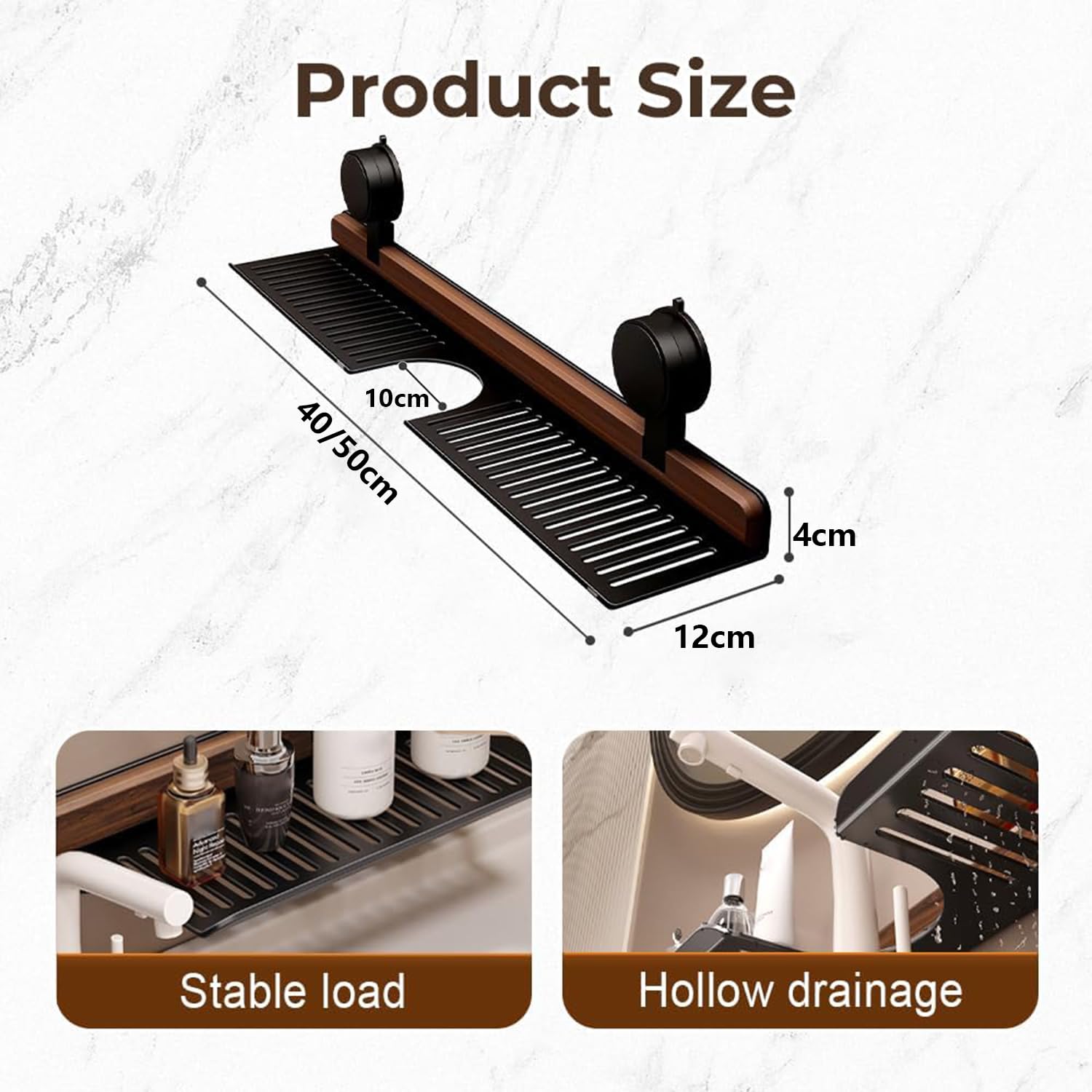 Soporte de pared extraíble e impermeable para grifo de cocina y baño, 50 cm, color negro