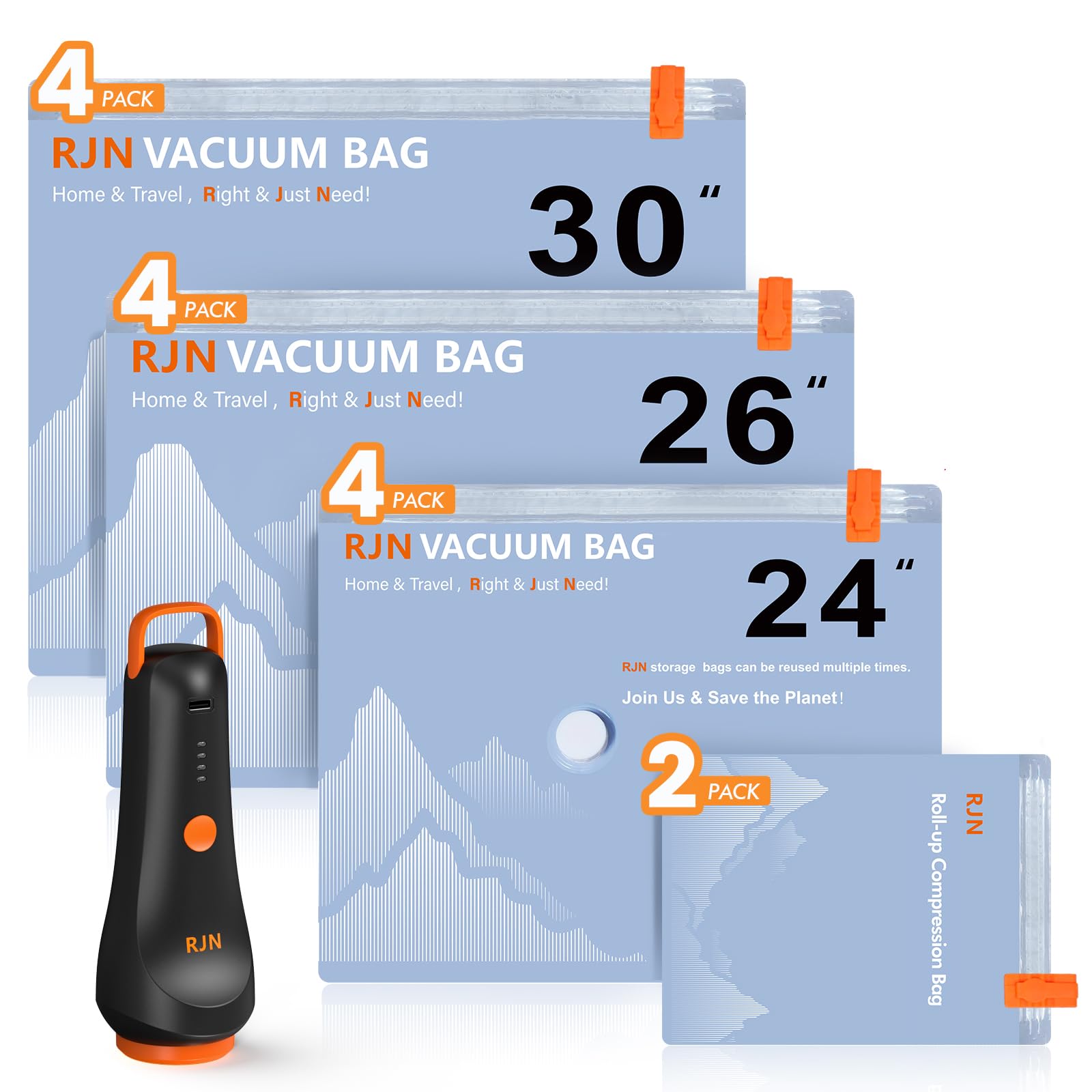 RJN Vacuum Storage Bags with Electric Pump, Vacuum Seal Bags for Clothing