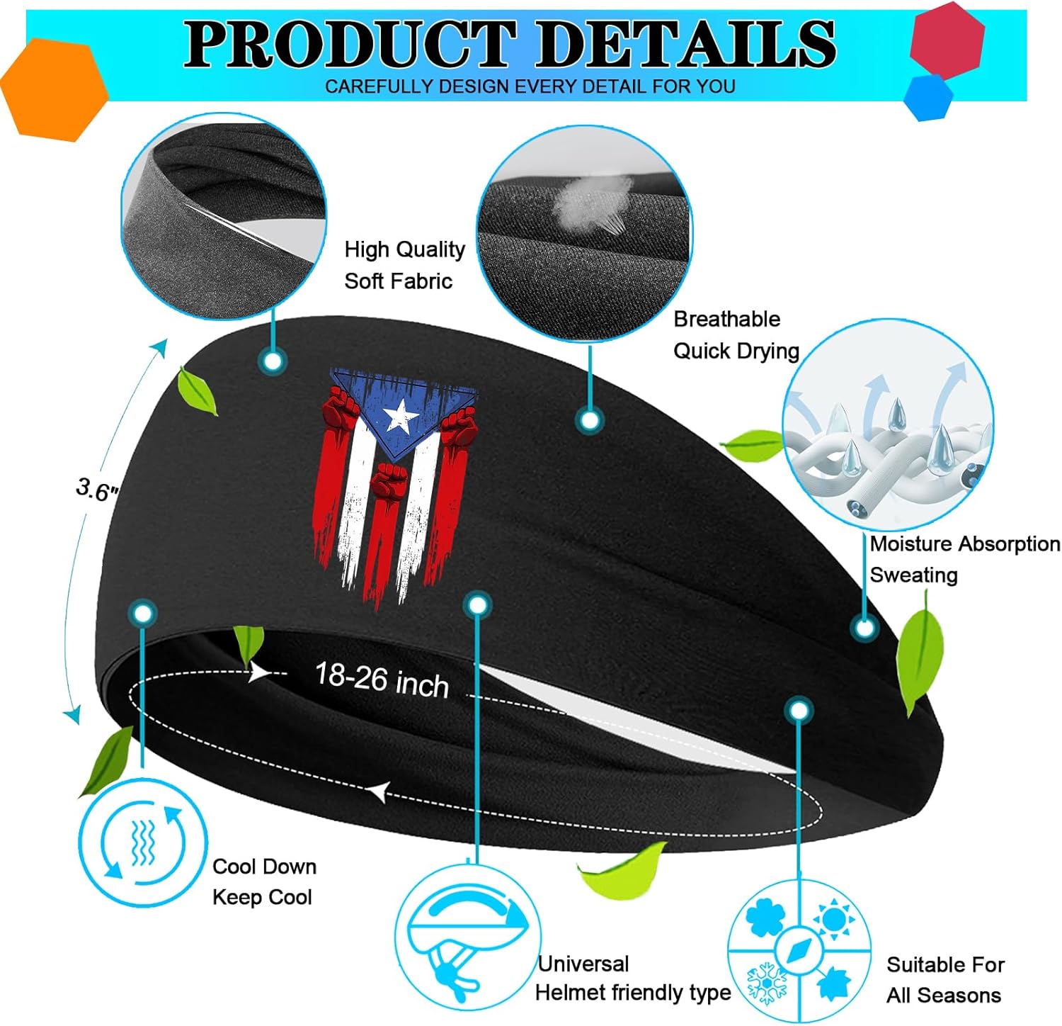 Headbands for Men 3 Pack Sport Sweat Bands Headbands Men Skull Finger Workout Sweatbands for Mens Women Head Bands Cooling Running Men's Hairband Headband - Image 3