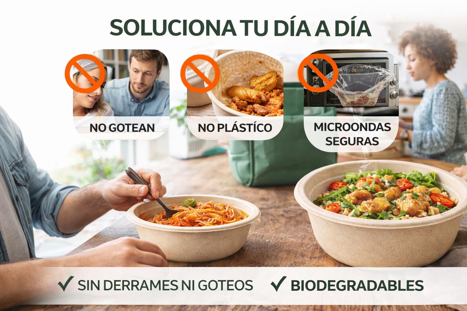 Bol Desechable Bagazo de Caña de Azúcar – Apto Microondas – Biodegradable y Compostable – Antigoteo – Para Caliente y Frío – Kraft Natural o Blanco – 350 ml / 500 ml / 900 ml (200, BLANCO, 900 ml.)