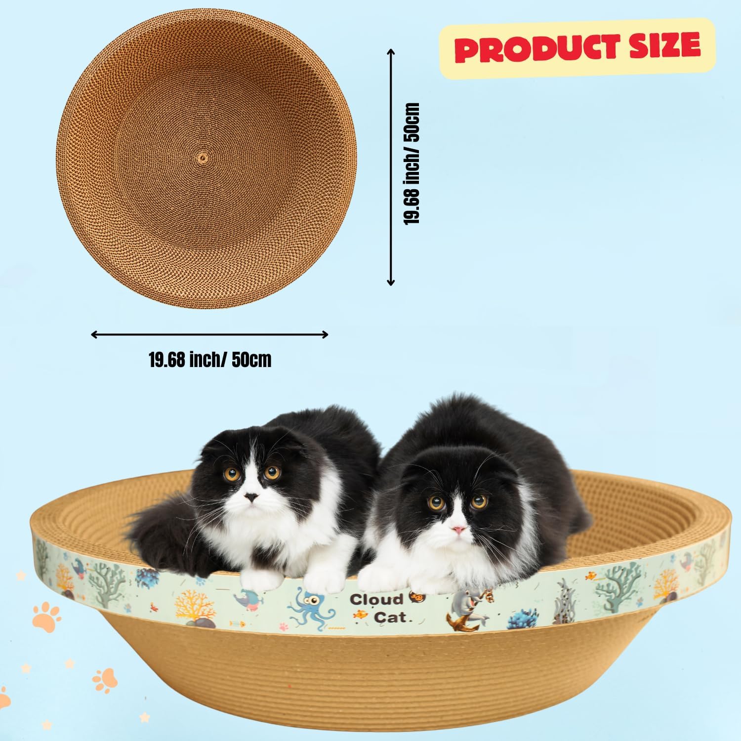Cat Scratcher Cardboard Bed 3-Pack, Extra Large 19.7 x 19.7 x 4.3 in Corrugated Cat Scratch Pad with Catnip, Eco-Friendly Scratching Board & Lounge Bed for All Cat Sizes