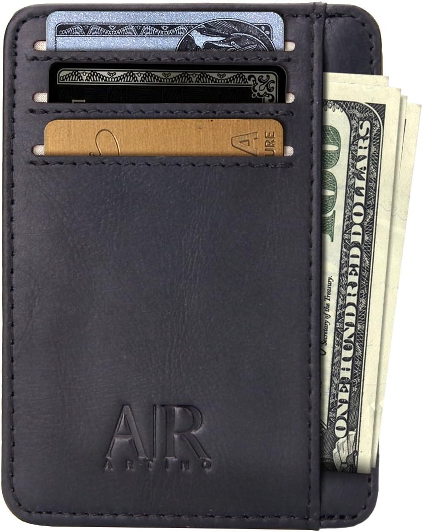 Slim Card Wallet - Minimalist Credit Card Holder | RFID Blocking Genuine Leather Front Pocket Wallet | Compact Front Pocket Protector with Multiple Slots for Notes & Credit Cards (Texas Black)