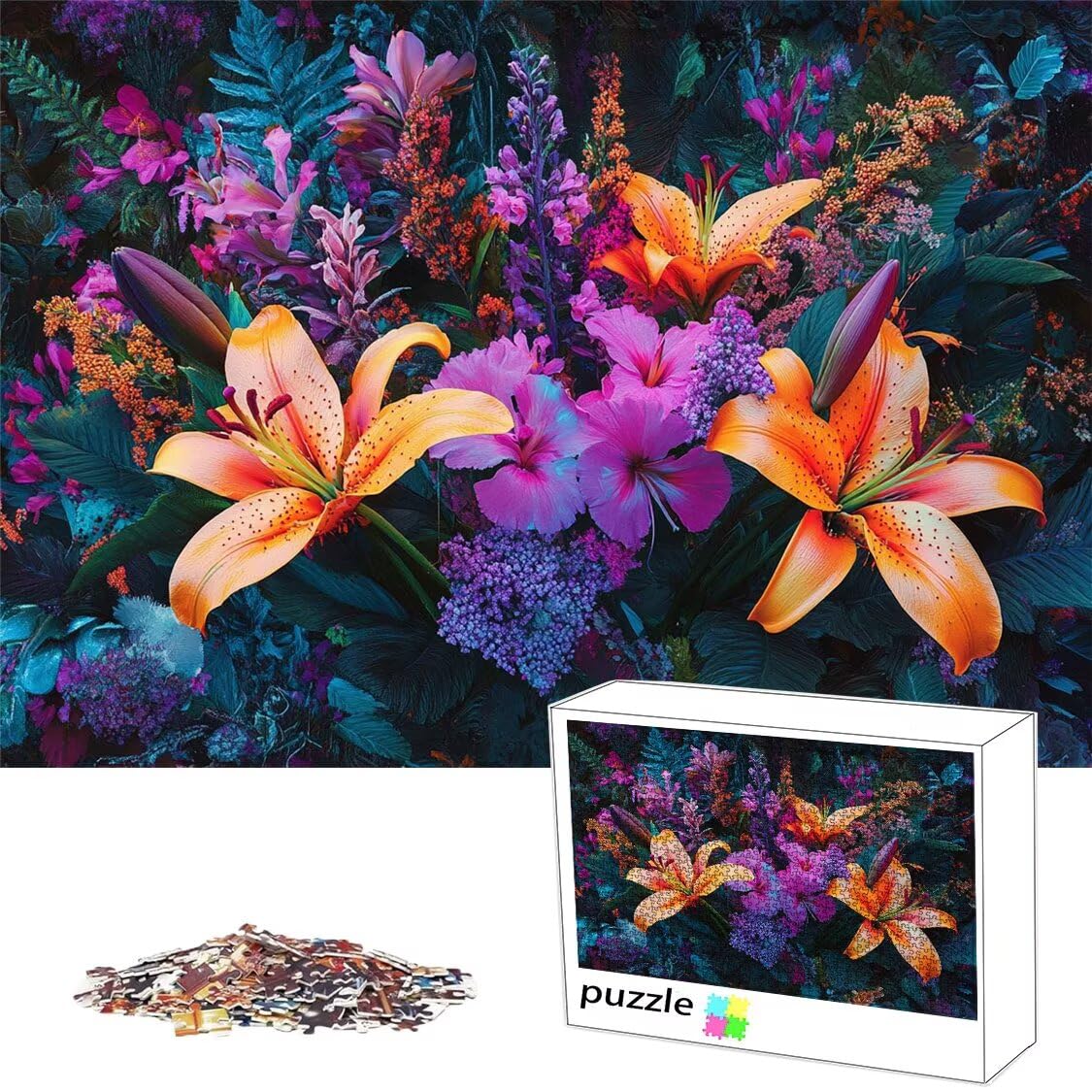 Puzzle z kwiatami 5000 sztuk dorośli natura, niemożliwe wyzwanie gra układanka, wyjątkowa atrakcyjna gra wyzwanie idealna do rodzinnego wypoczynku, nastolatków i kobiet - Pudełko na prezenty L-59