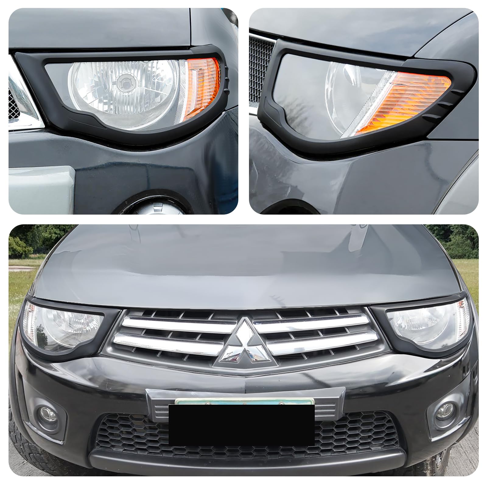 Carcasas para faros de coche para Mitsubishi L200 2006 – 2014, L200 Triton KA KB negro mate Parasoles para faros